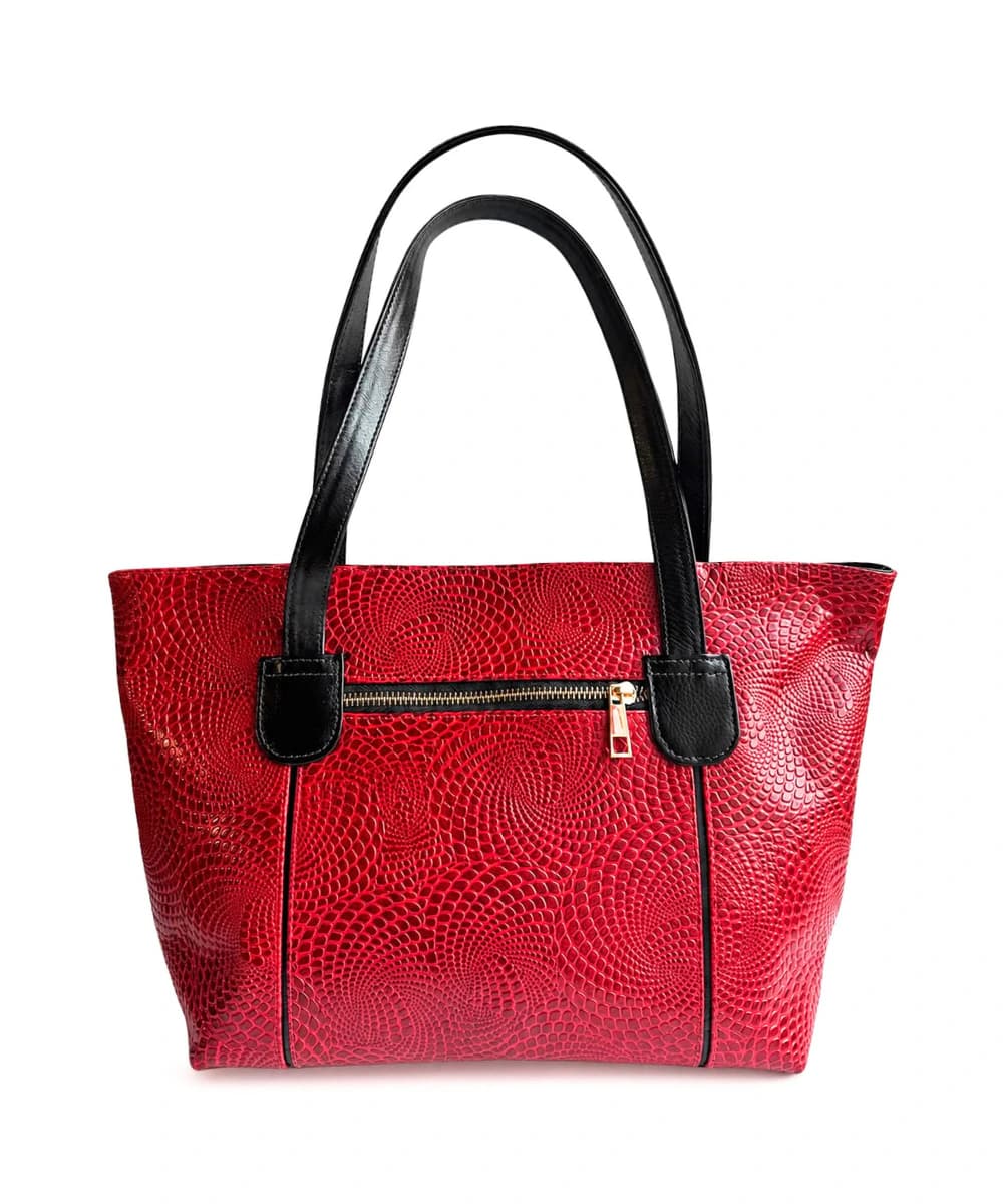 Bolso tote mediano en cuero texturizado Rojo Rubí - imagen 2