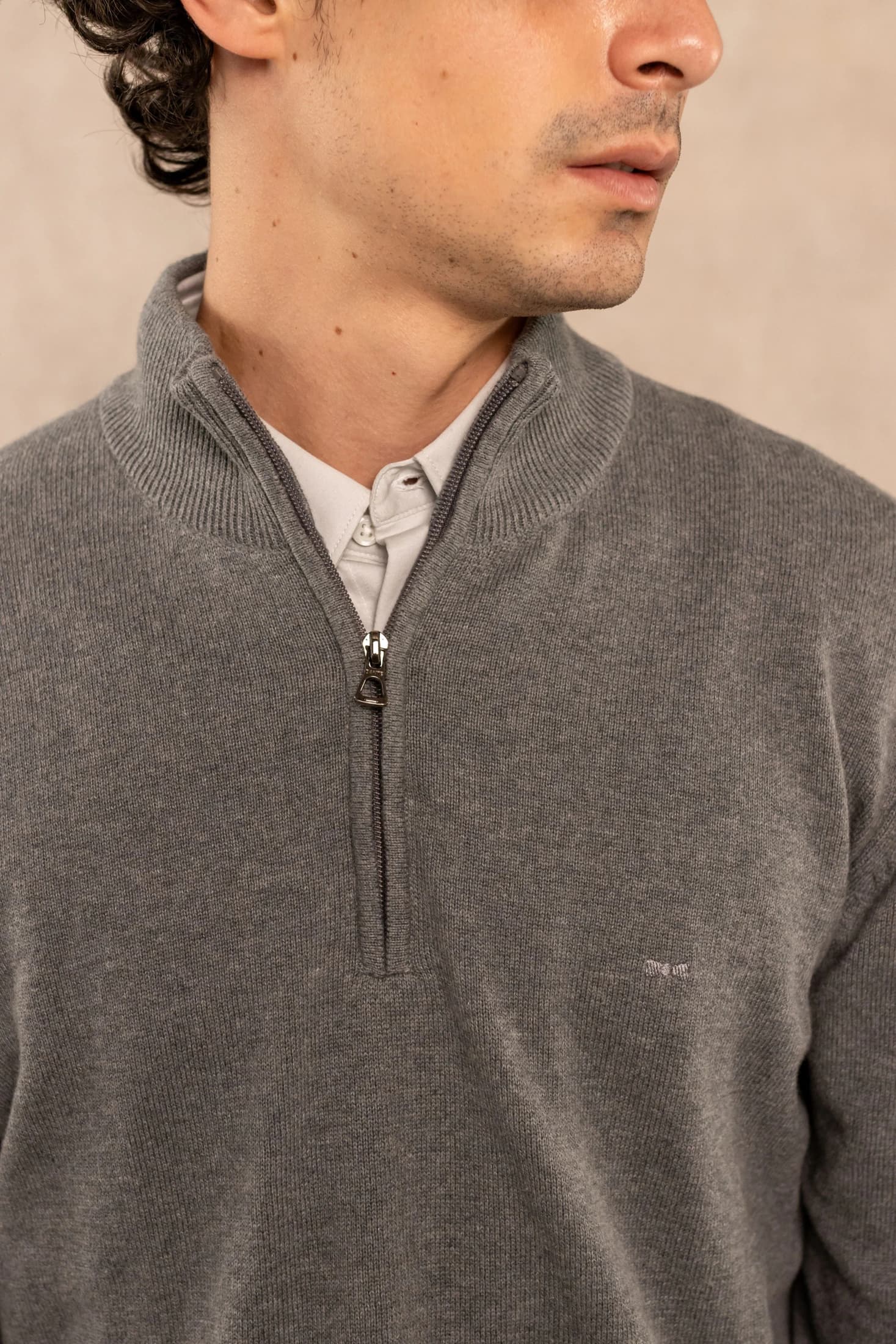 Halfzip Algodon Peinado Antiarrugas Gris Medio - imagen 3