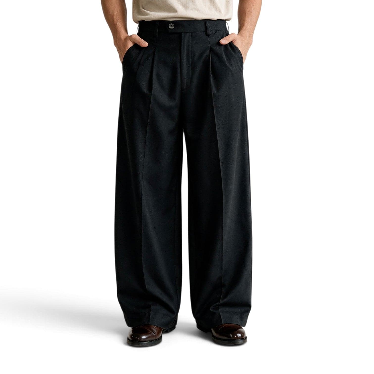Pantalón negro con pretina cruzada bota ancha - imagen 1