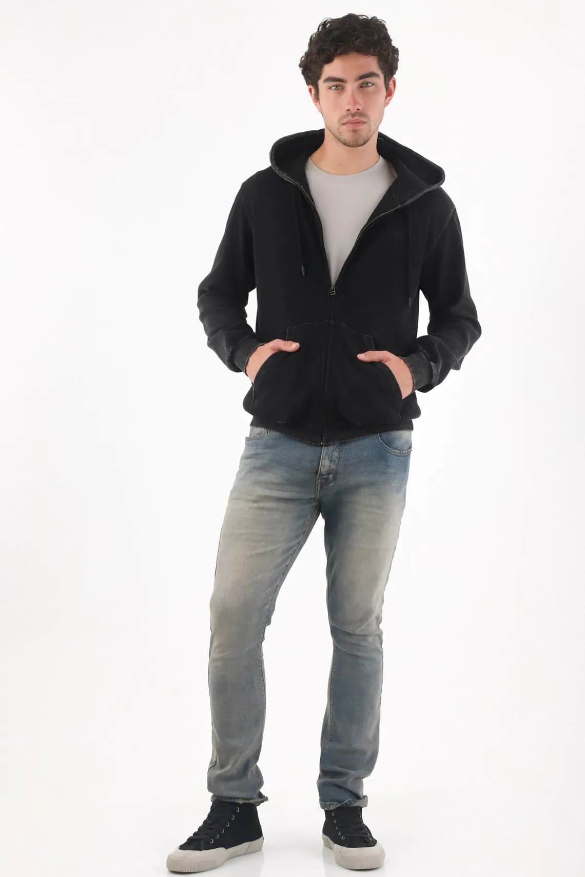 Jean slim con lavado degradé en denim de algodón azul para hombre