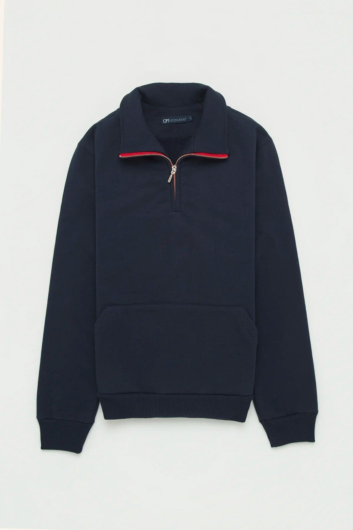 Buzo Perchado Half Zip Algodón Azul Oscuro