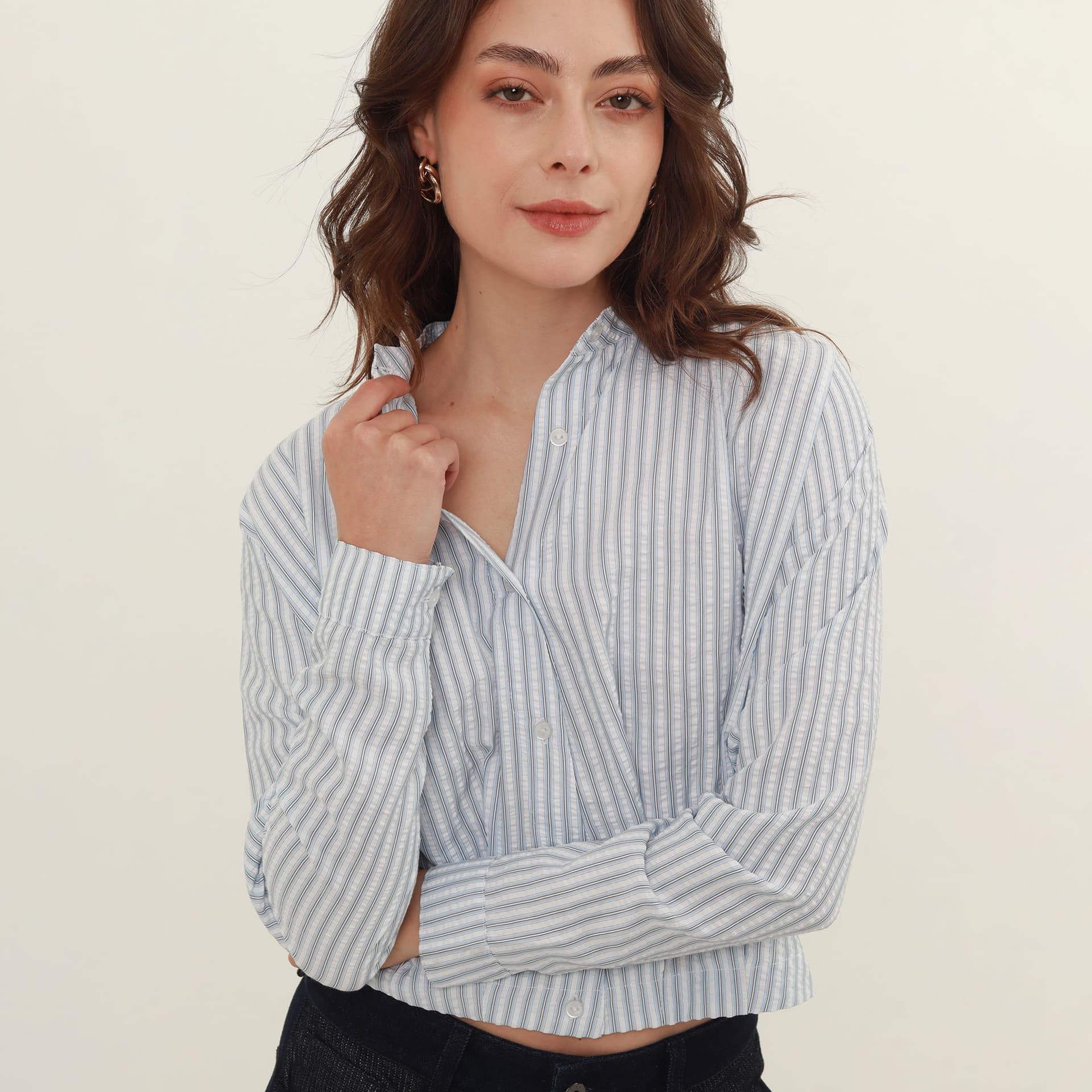 Blusa Cuello Camisero Manga Larga - imagen 1