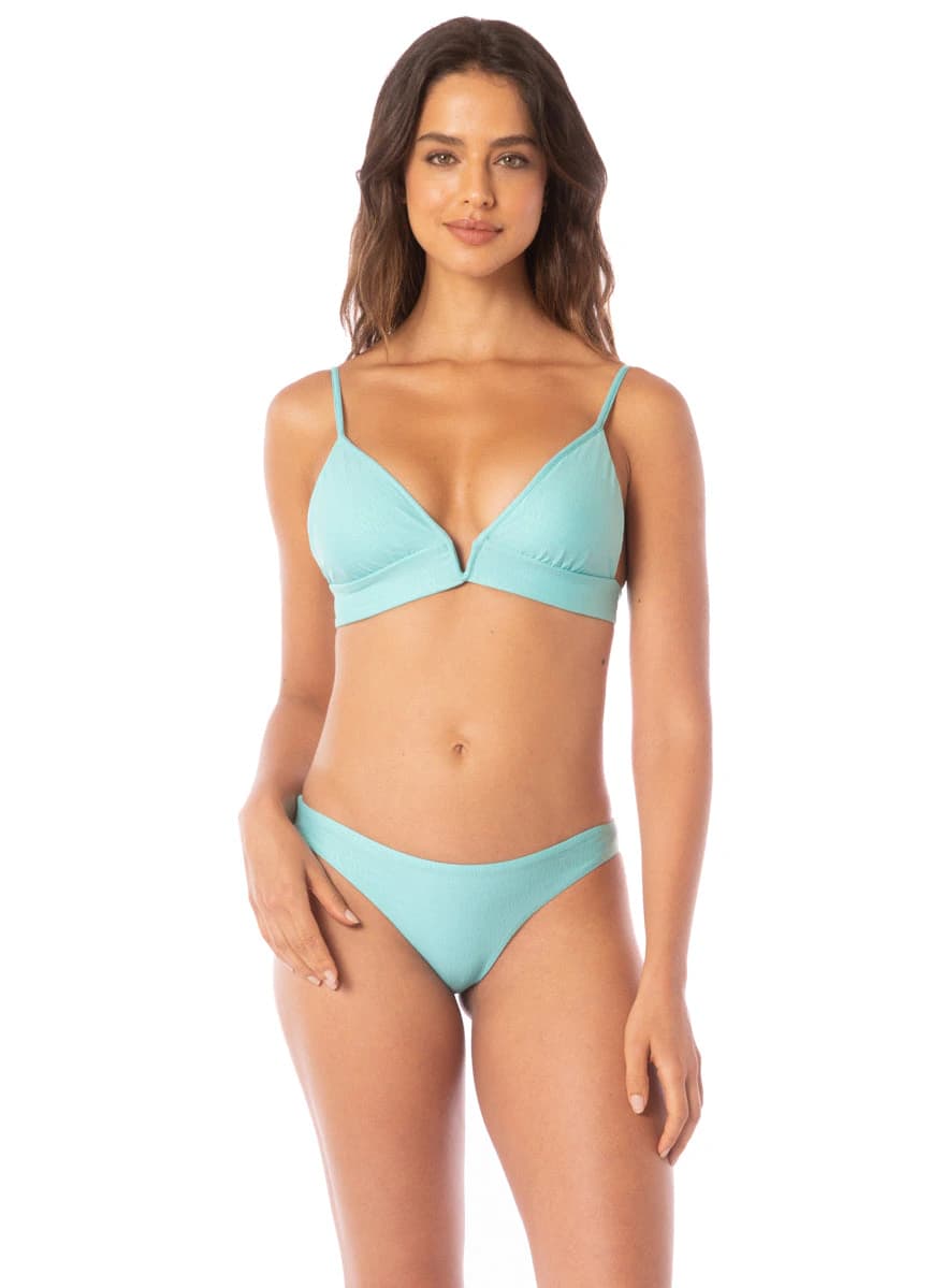 Maaji Sea Turquoise Paradiso Eyelet Long Line Triangle Bikini Top - imagen 1
