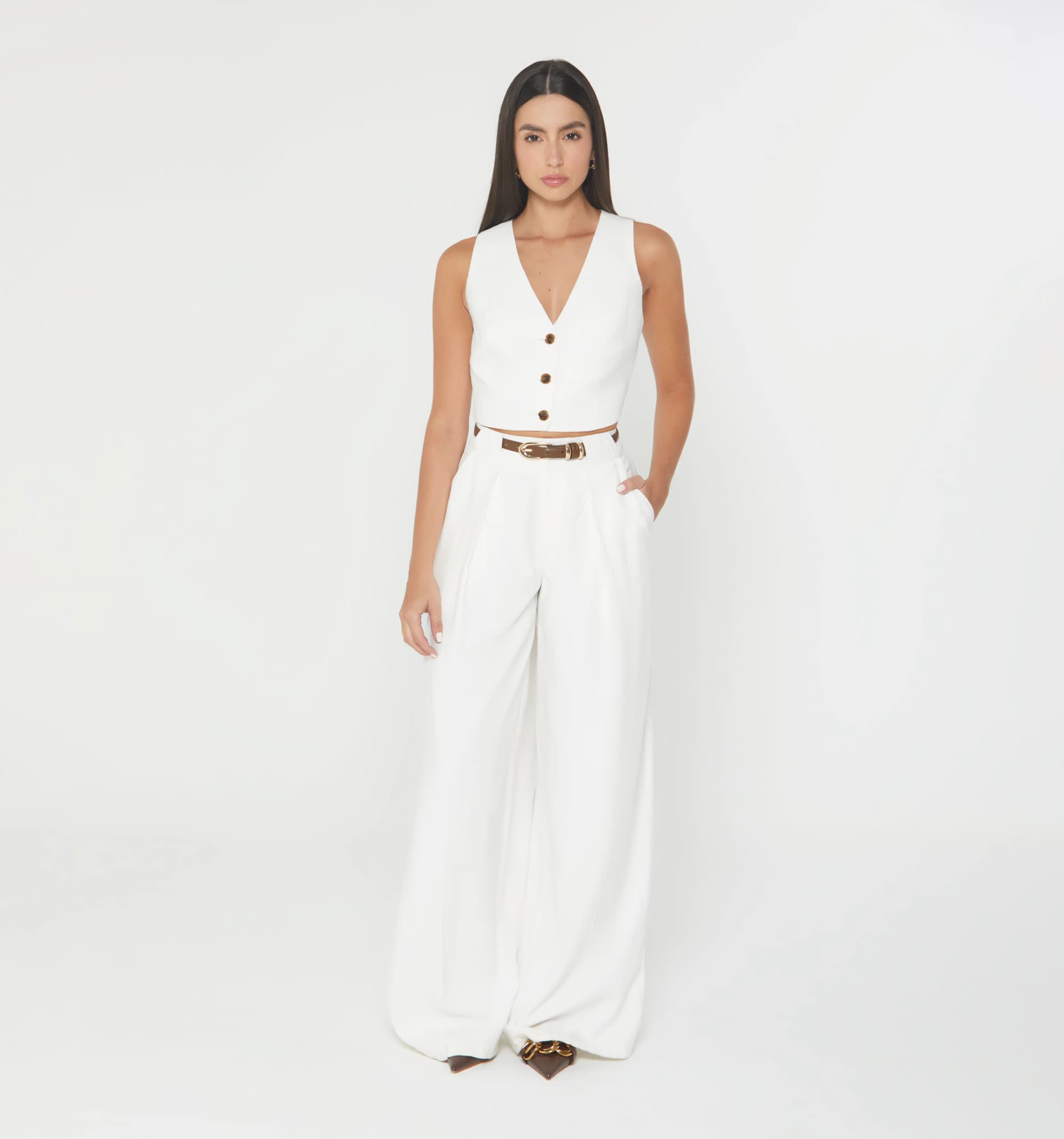 Pantalon palazo tiro alto con prense