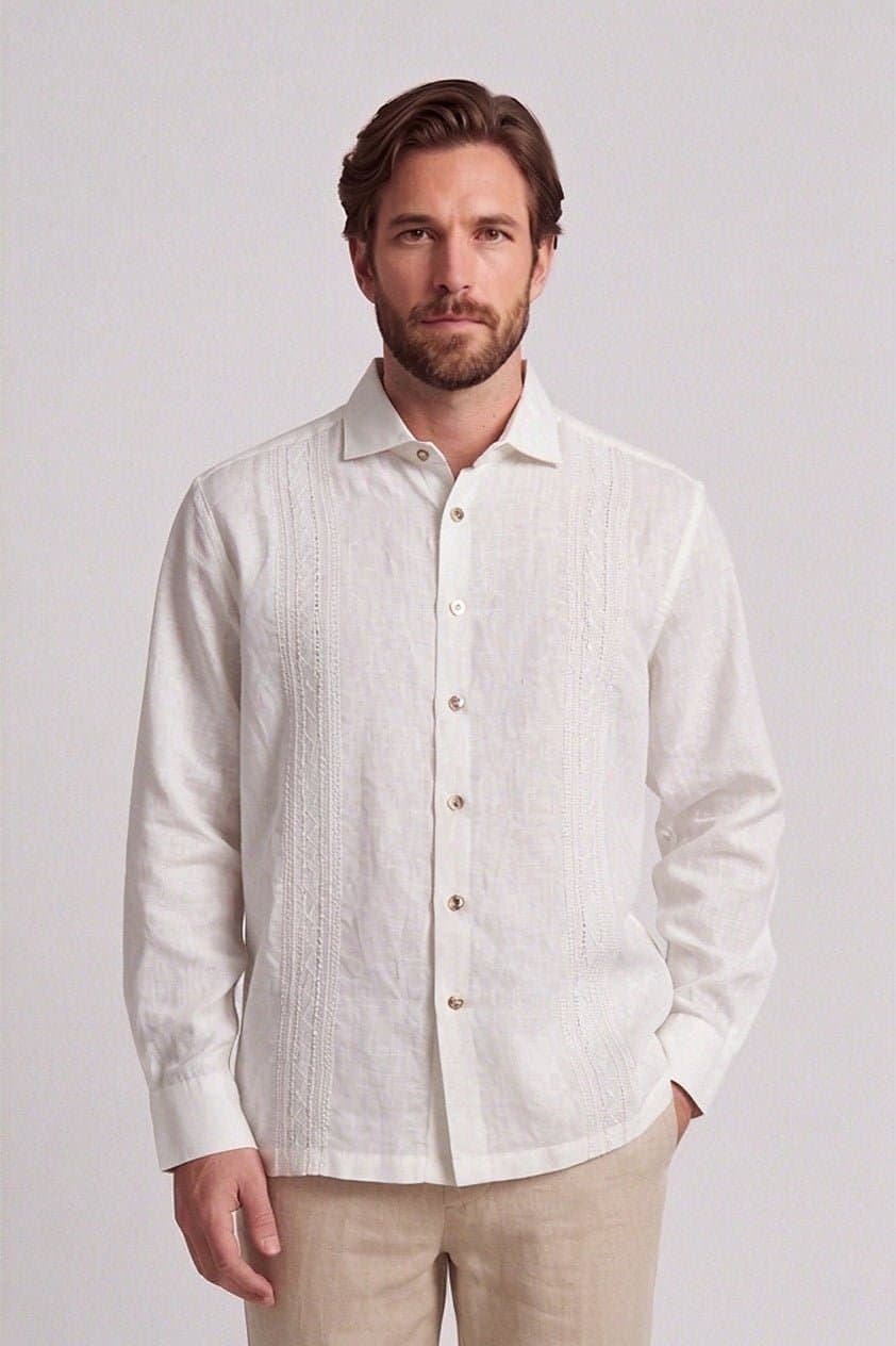 Guayabera en lino bordada manga larga para hombre Js 010126005