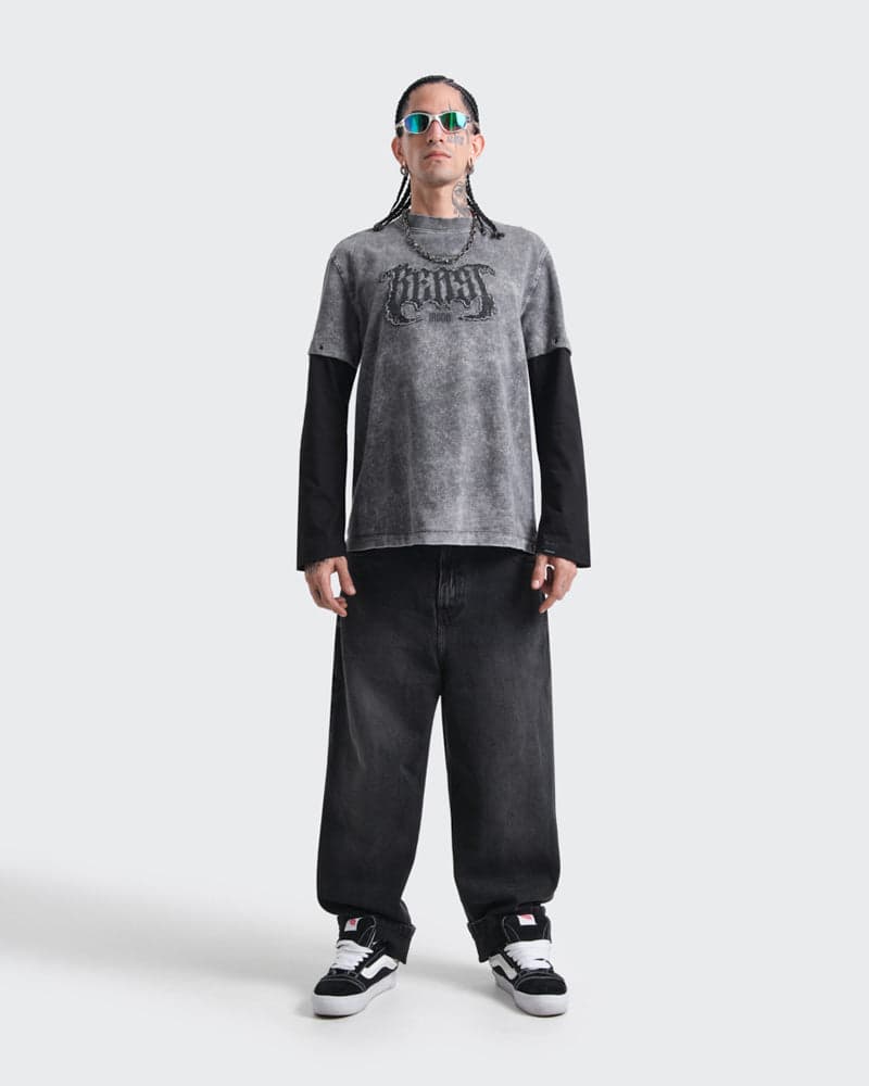 Camiseta Gris Oversize Doble Manga Raw - imagen 8