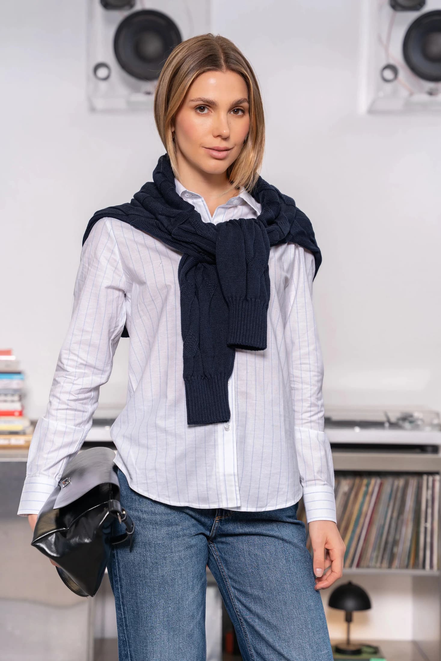Camisa Oxford Wide Striped Blanco Mujer Raya Azul - imagen 4