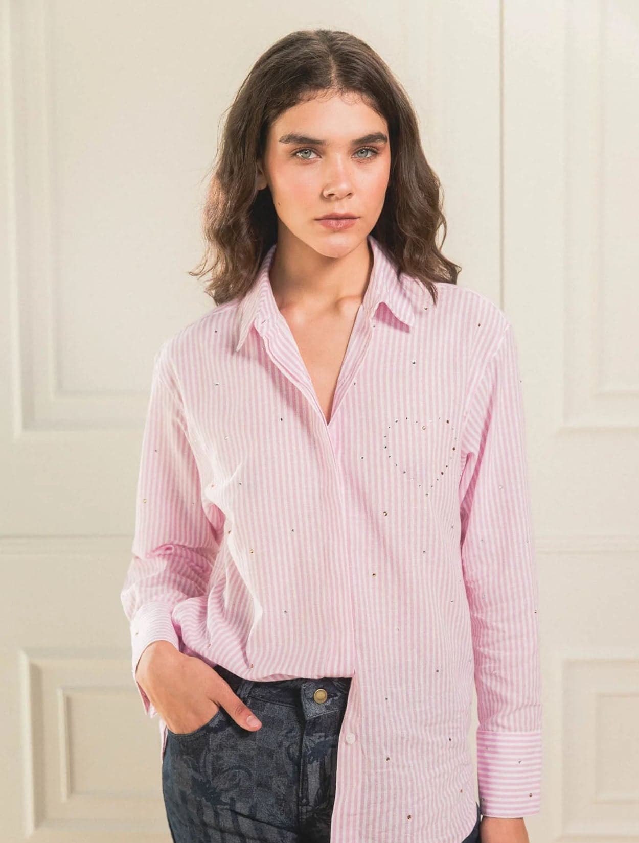 CAMISA SHINY HEART HOT PINK