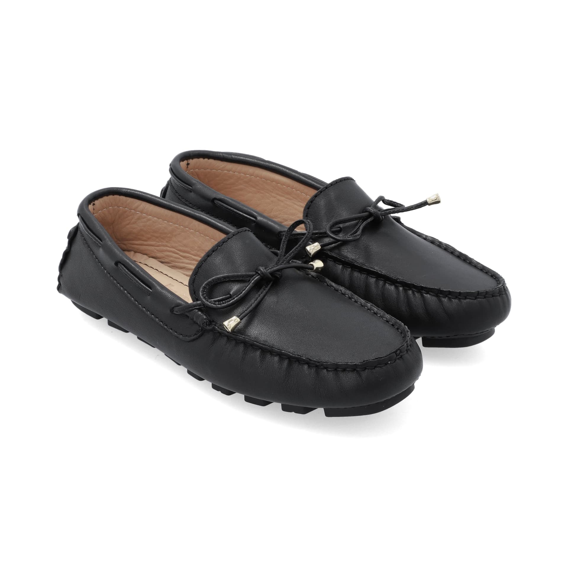Mocasines Mujer Cordón Cuero Liso Negro - imagen 1