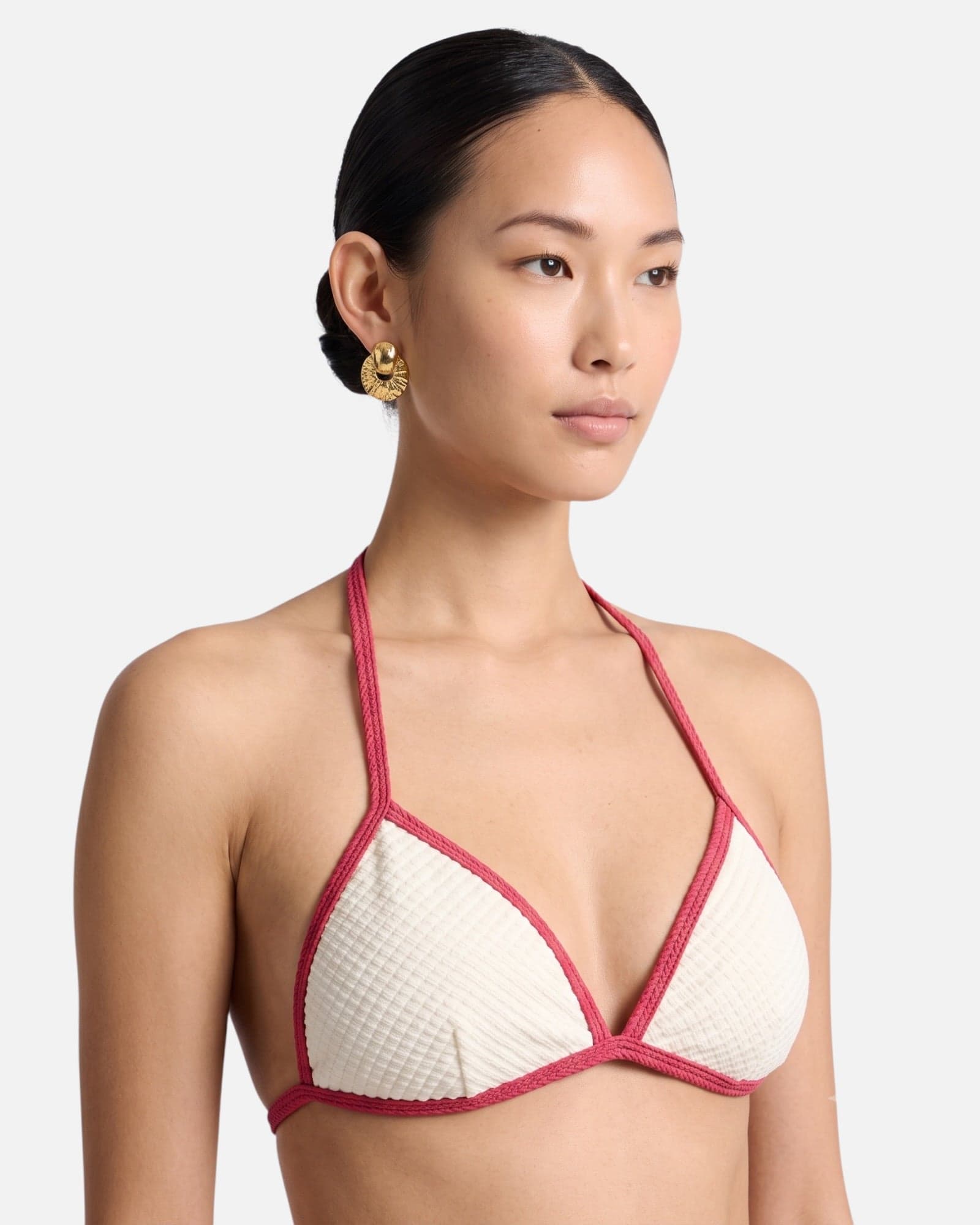 Bikini top con ribete en contraste y lazo / Marfil Rosa - imagen 5