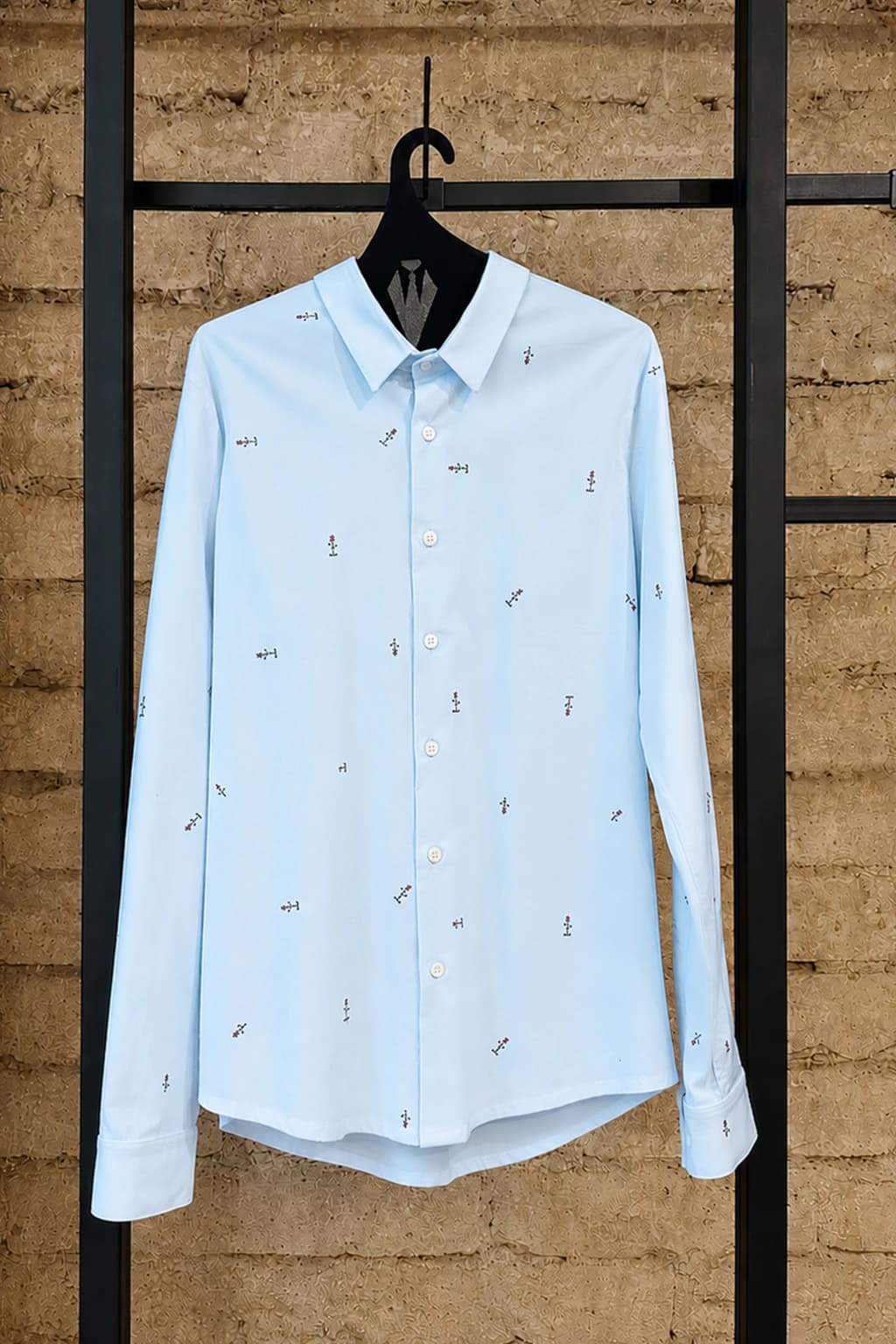 Camisa Para Hombre Manga Larga Azul Cielo Mini Print Rosas