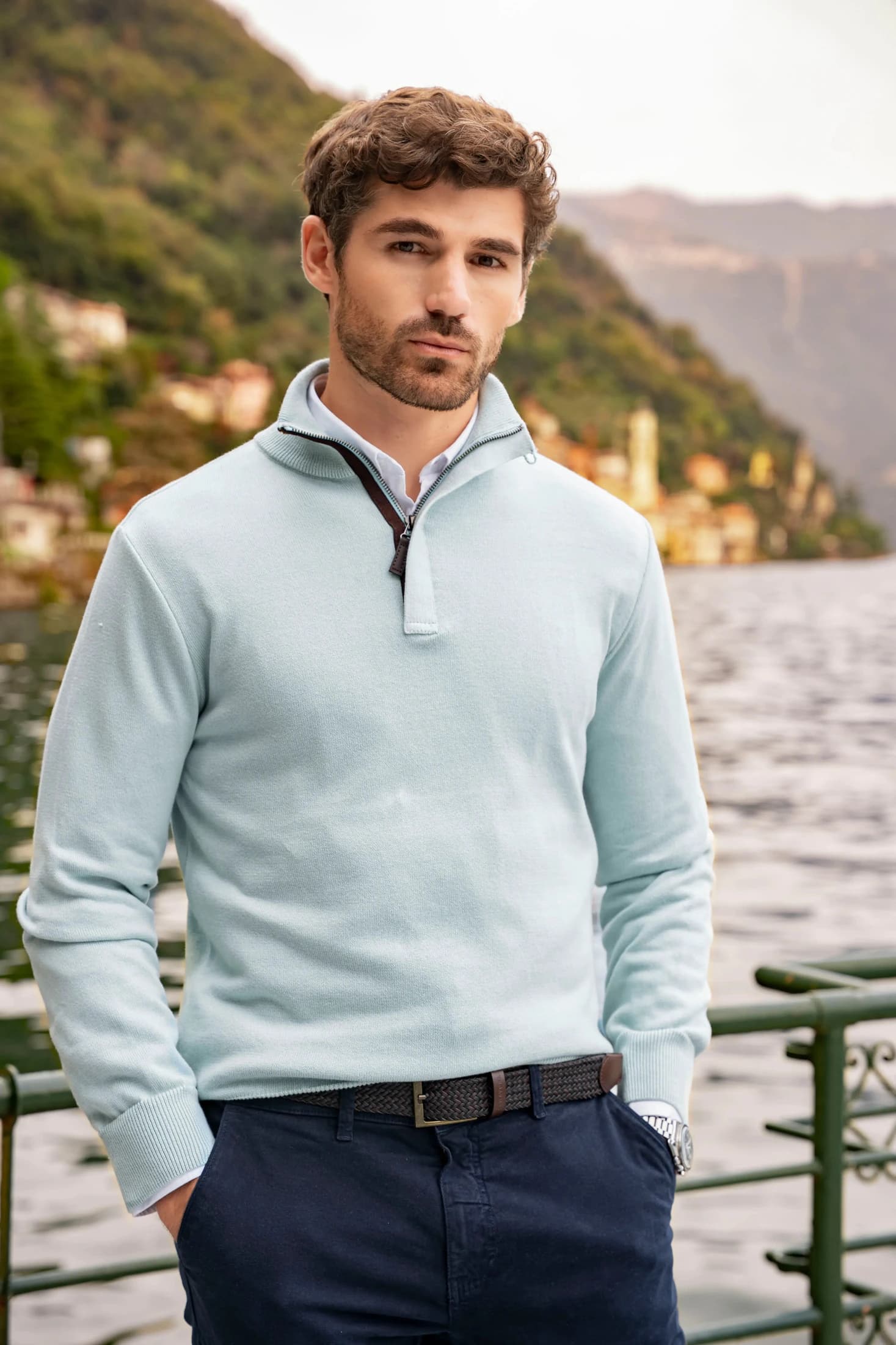 Suéter Halfzip Tesino Leggero Hombre Azul Claro