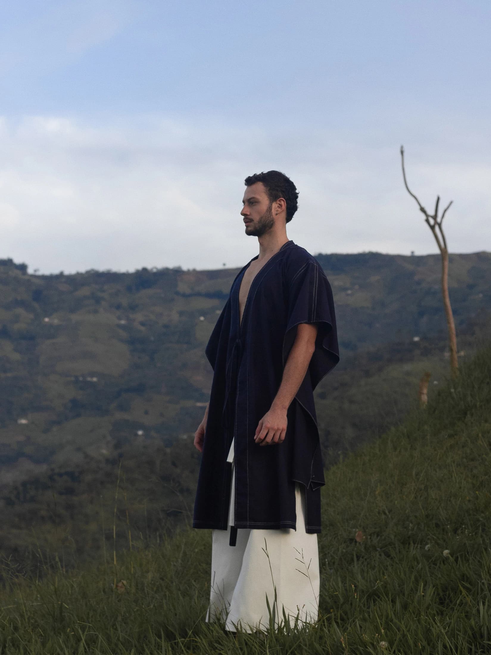 Kimono Azul Marino en Algodón - imagen 3