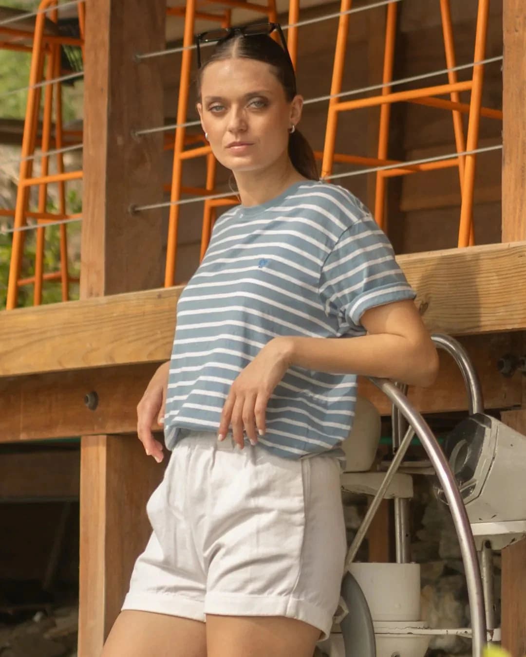 Camiseta Antimanchas de Mujer Rayas Azul Stone - Relaxed Fit - imagen 1
