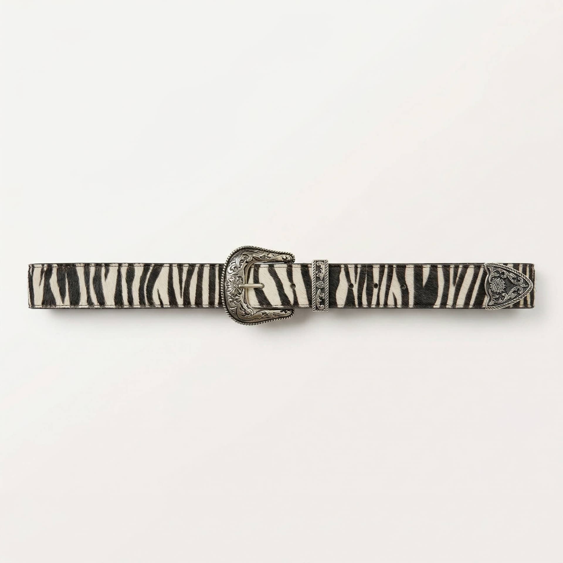 Cinturón de Cuero Zebra con Hebilla Western – Diseño de Autor