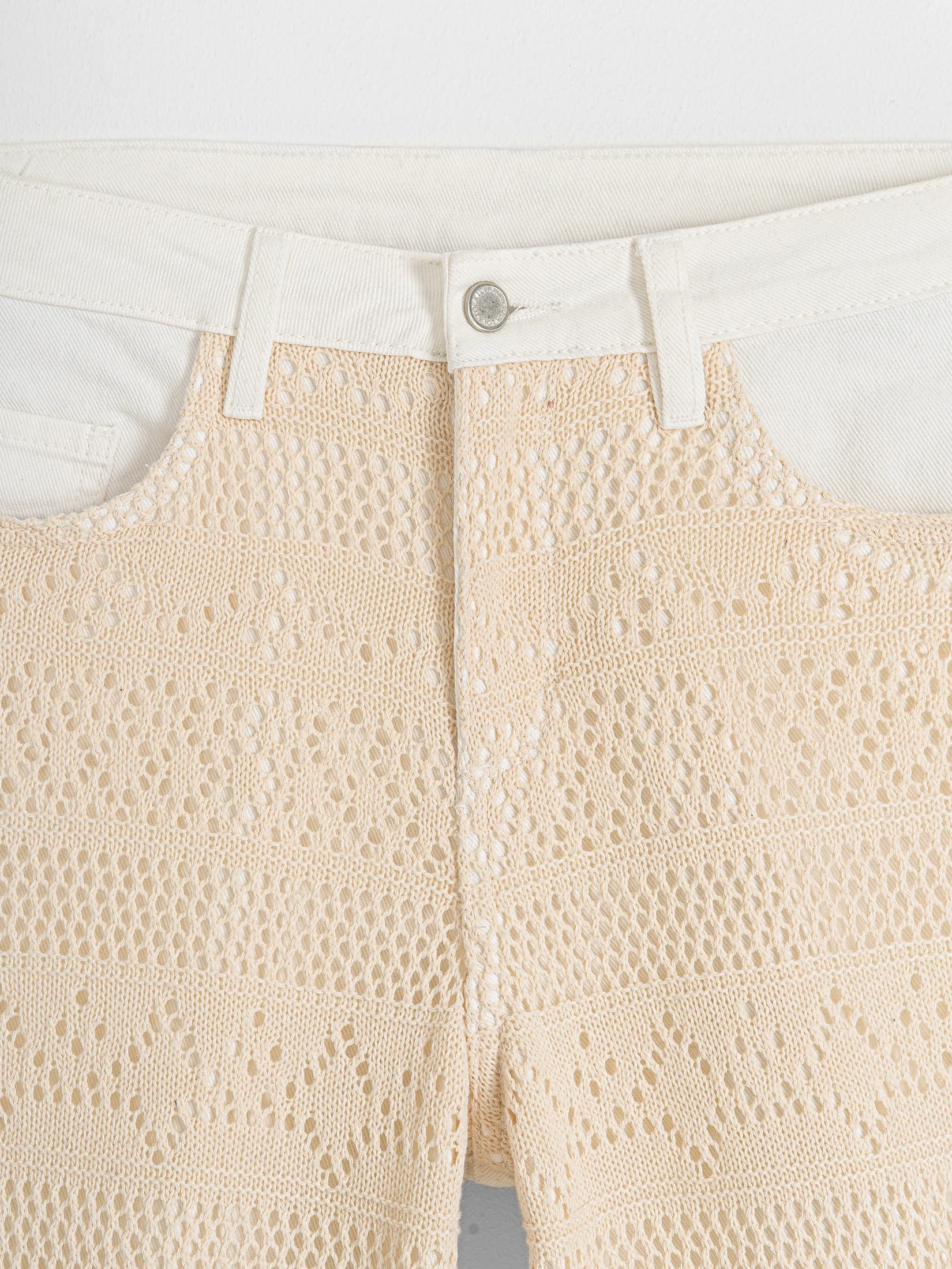 Ref: 0620686 Pantalón wide leg, rígido, tiro alto, con diseño delantero en crochet, tono natural. - imagen 9