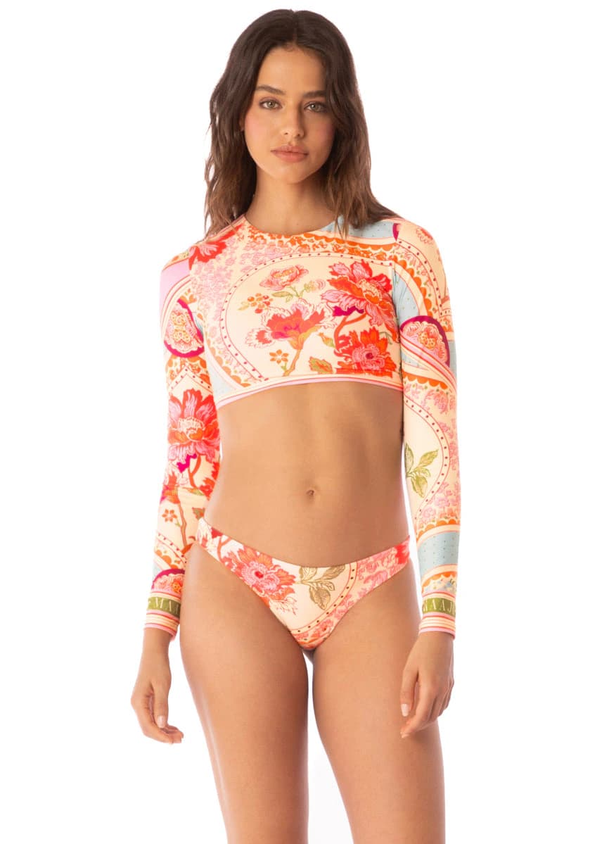 Maaji Floral Groove Spectacle Long Sleeve Crop Top Bikini Top - imagen 1