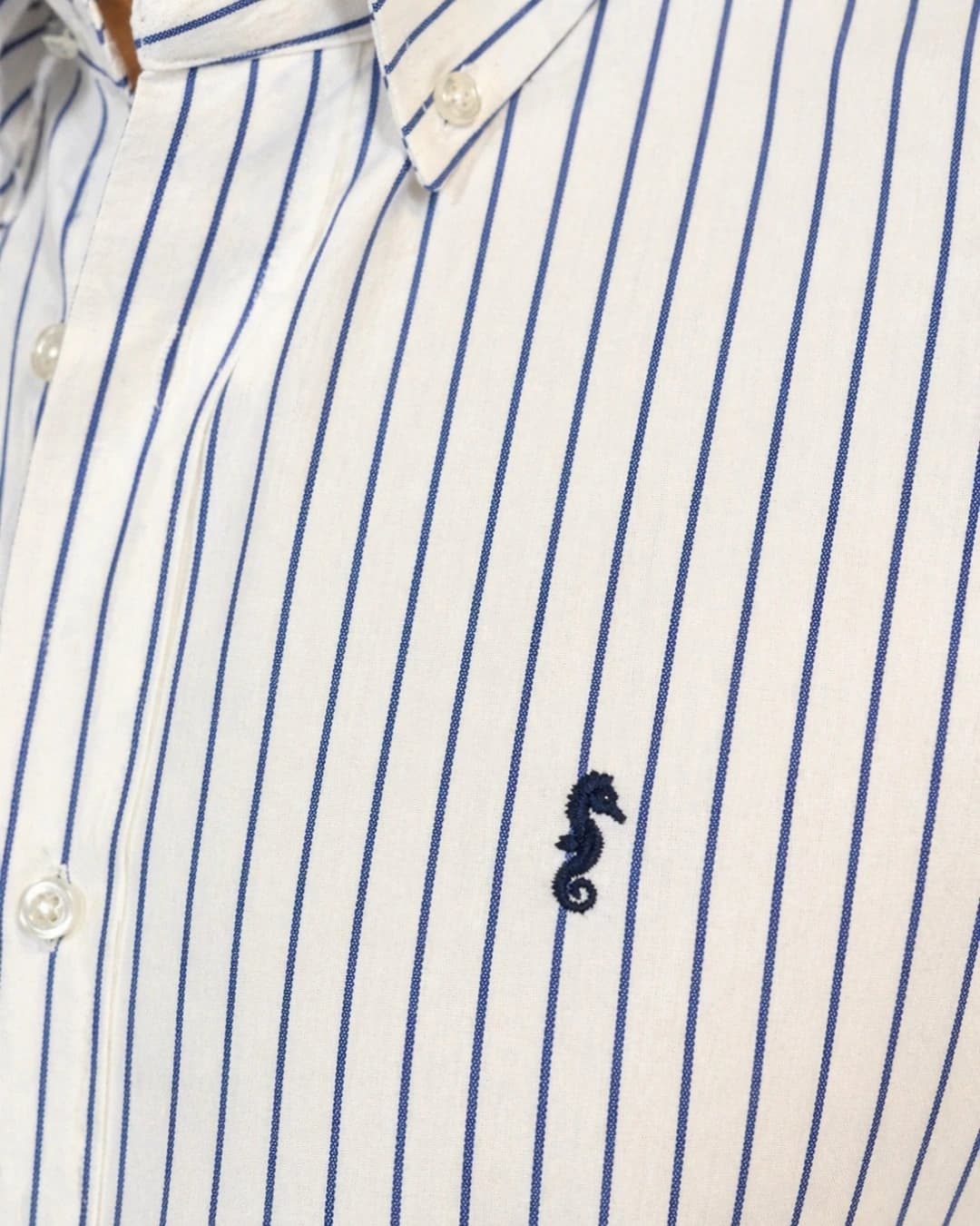 Camisa 100% Algodón Manga Larga Blanca Rayas Azul - imagen 2