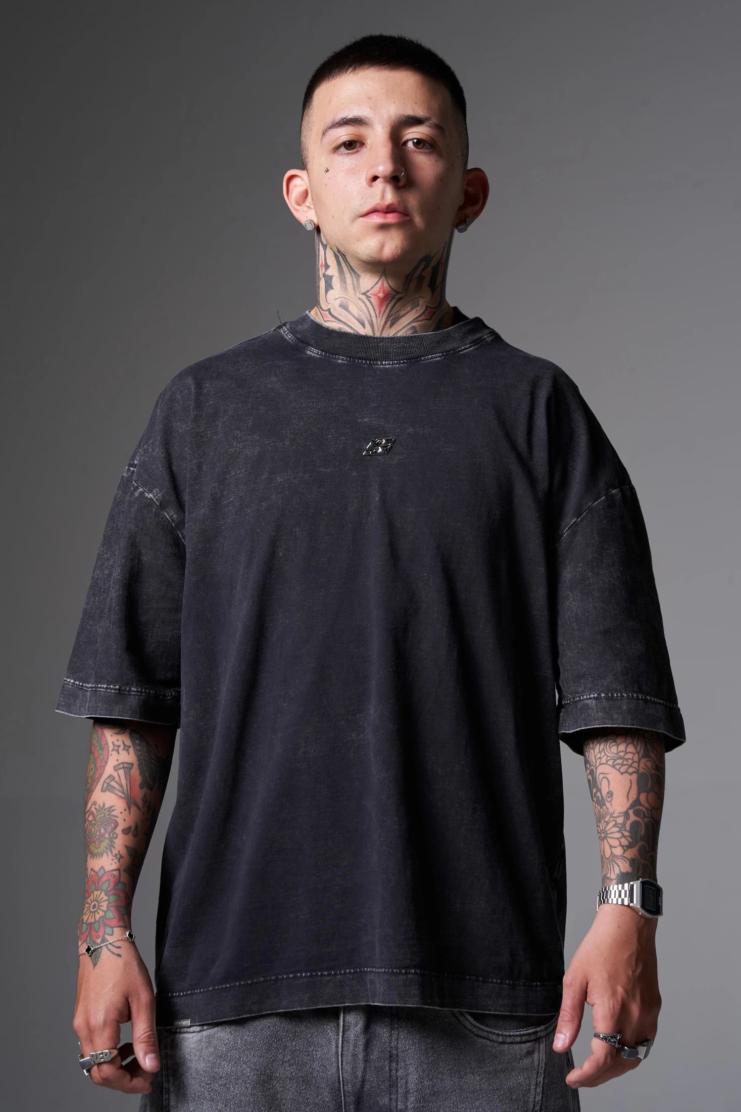 Oversize Acid Wash Negra Placa S - imagen 3