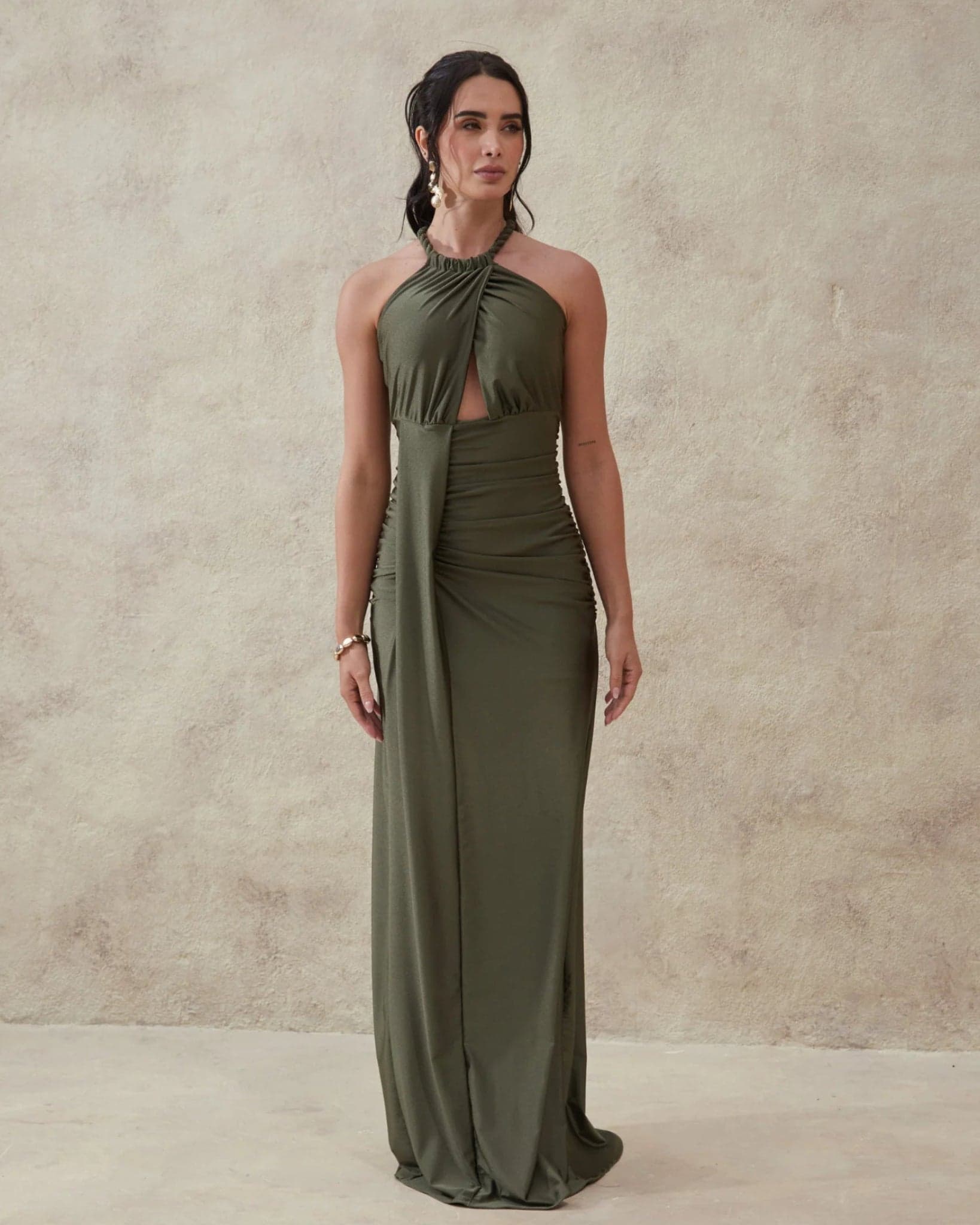 Vestido Halter Drapeado Trenza
