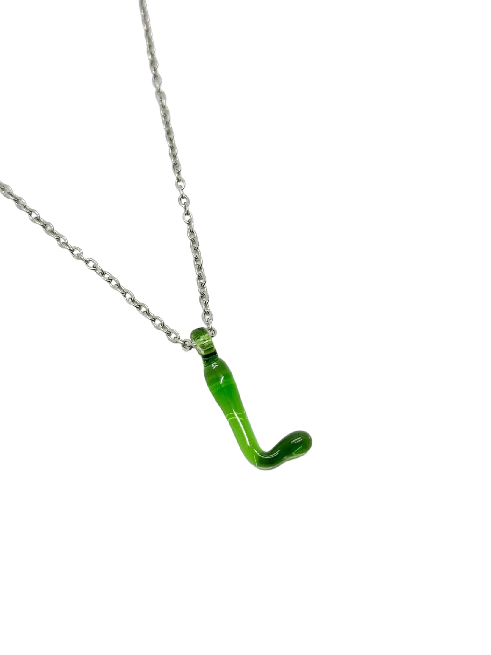 green glass necklace 1 letter - imagen 17