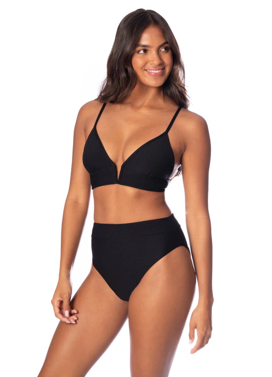 Maaji Jade Black Parade Long Line Triangle Bikini Top - imagen 1