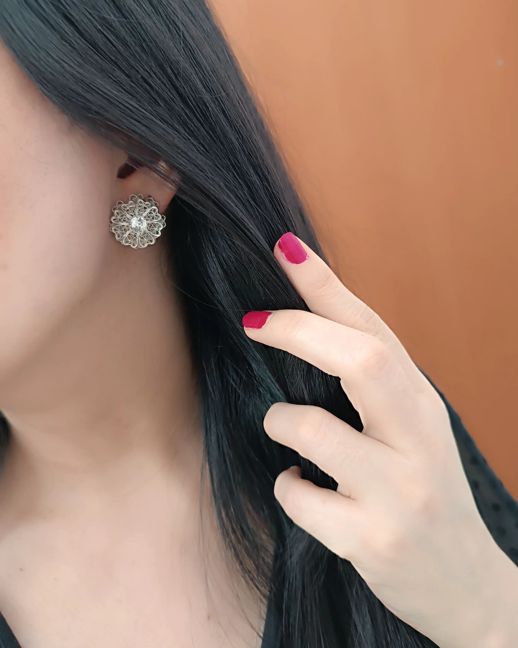 Aretes filigrana plata ley 950 Margarita - imagen 4