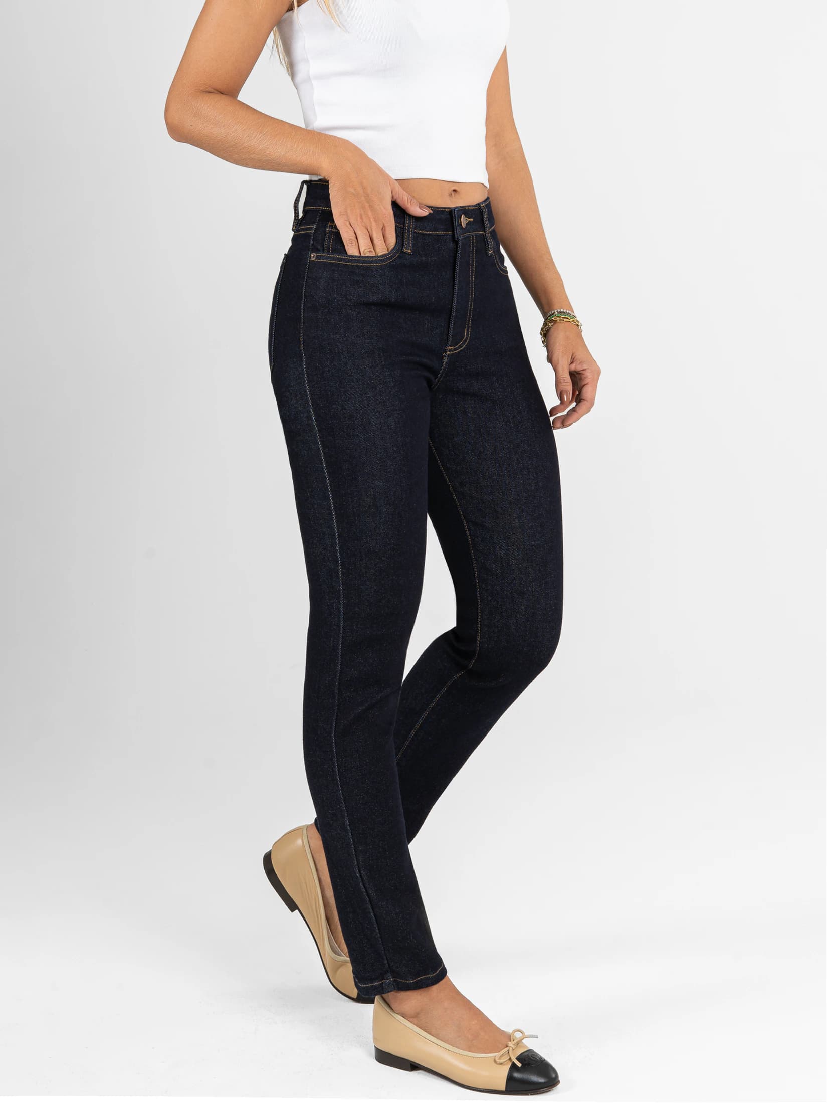 Ref: 066617 Jean Skinny stretch, tiro alto, tono azul oscuro - imagen 3