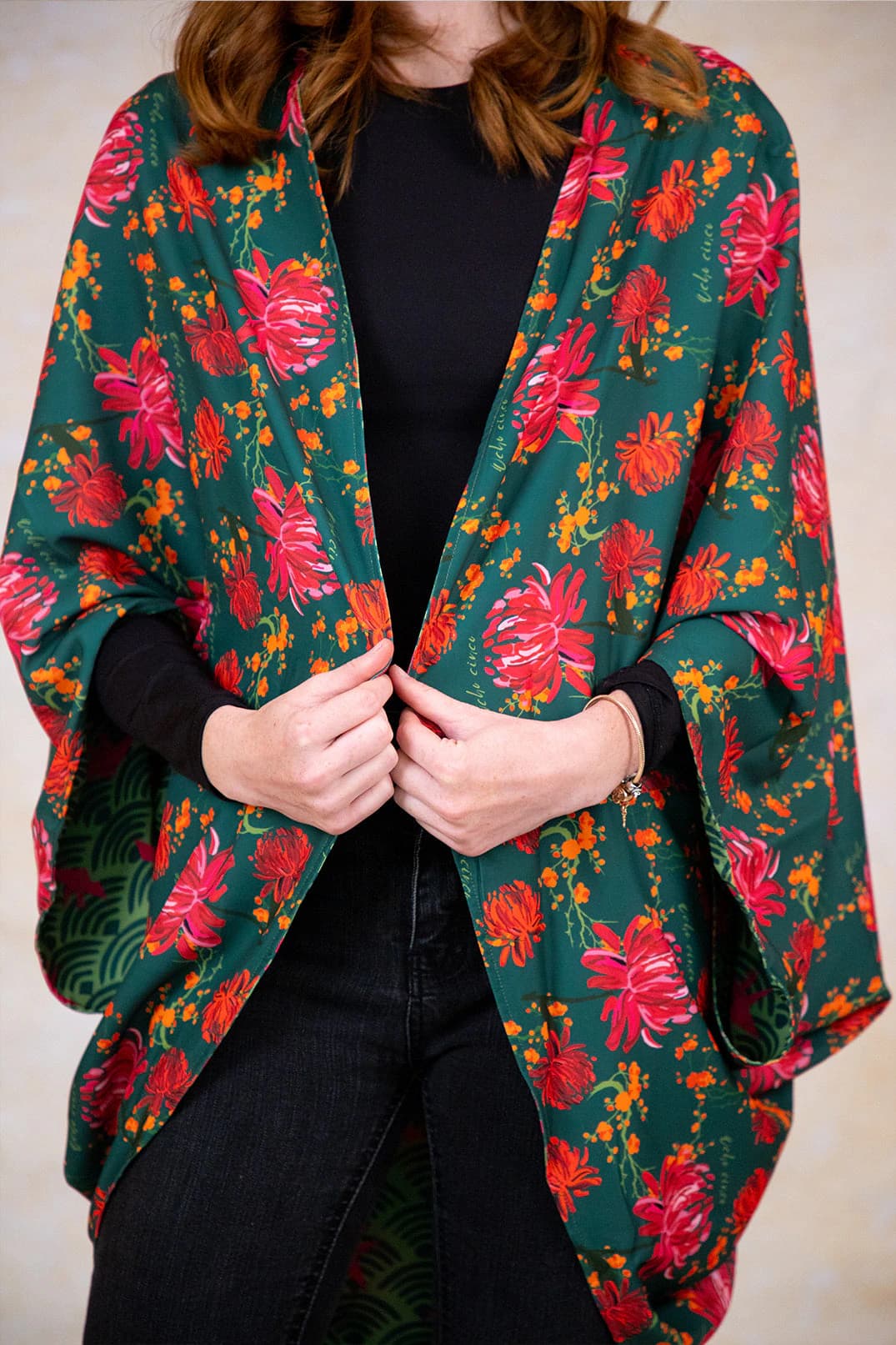 Kimono Nagoya Peonias Verde - imagen 6