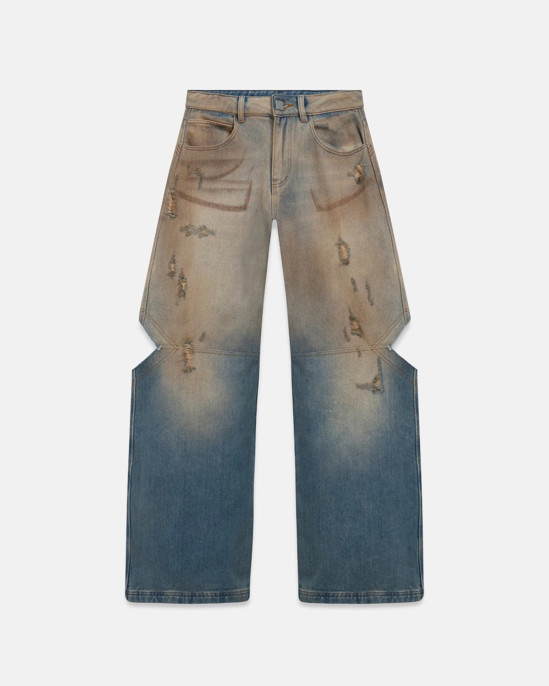 W Holy State Split Knee Wide Jeans Sand Blue