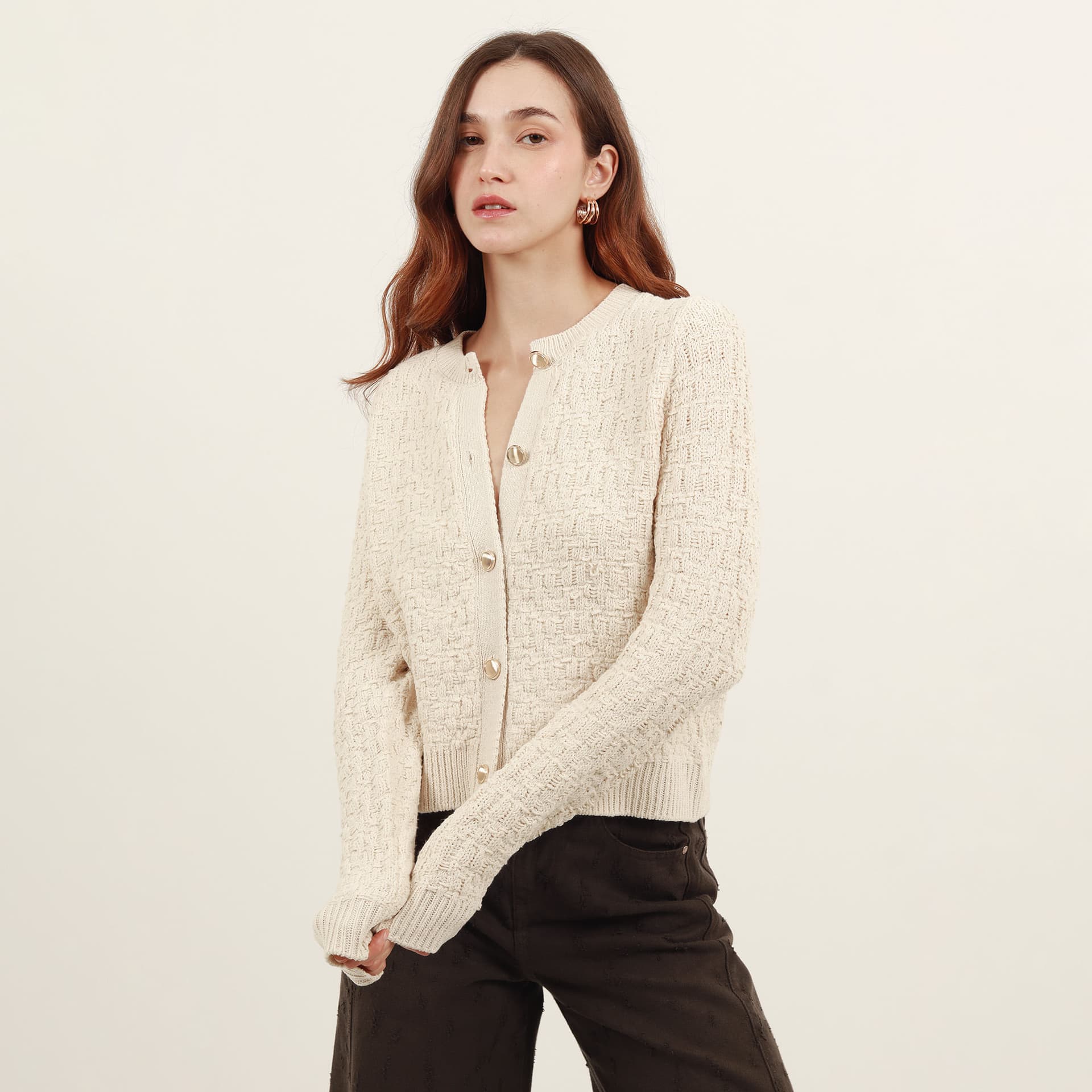 Sweater cardigan cuello redondo manga larga con botones - imagen 6