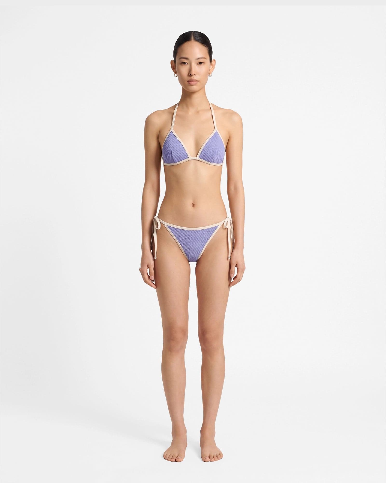 Bikini top con ribete en contraste y lazo / Lavanda Marfil - imagen 4