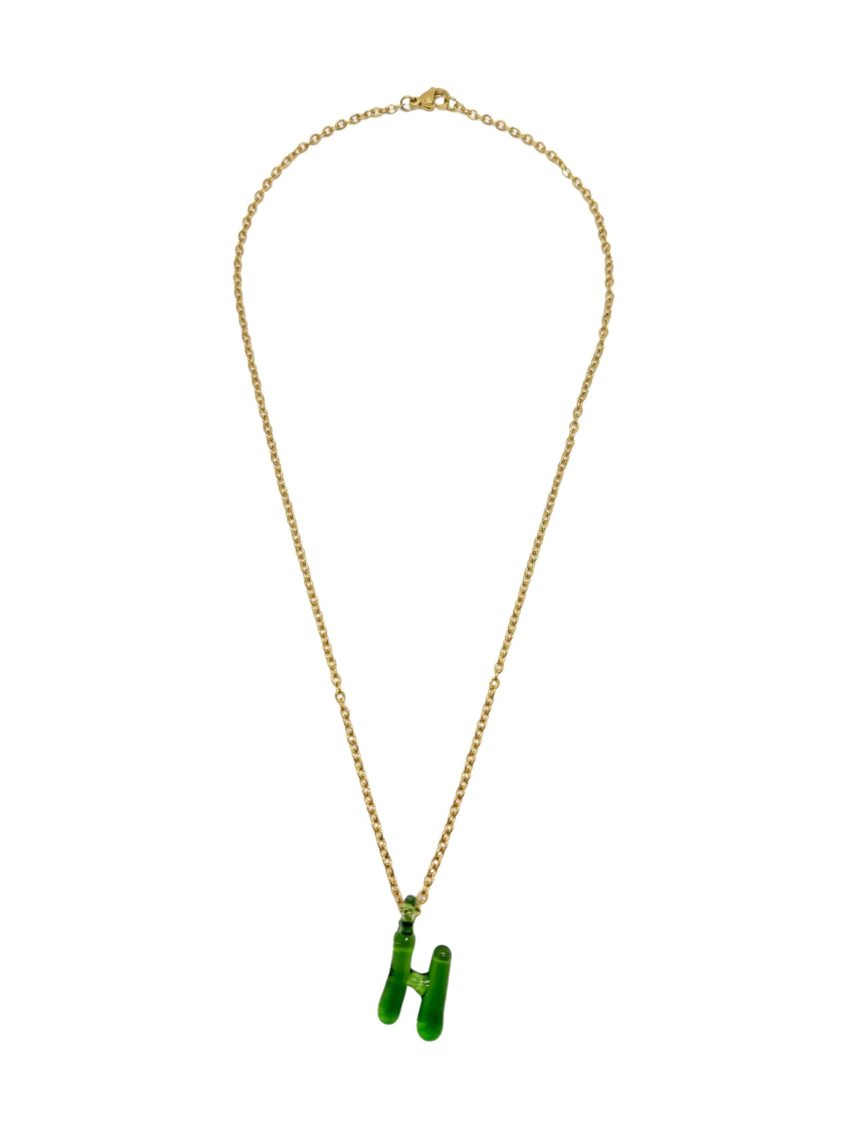 green glass necklace 1 letter - imagen 5