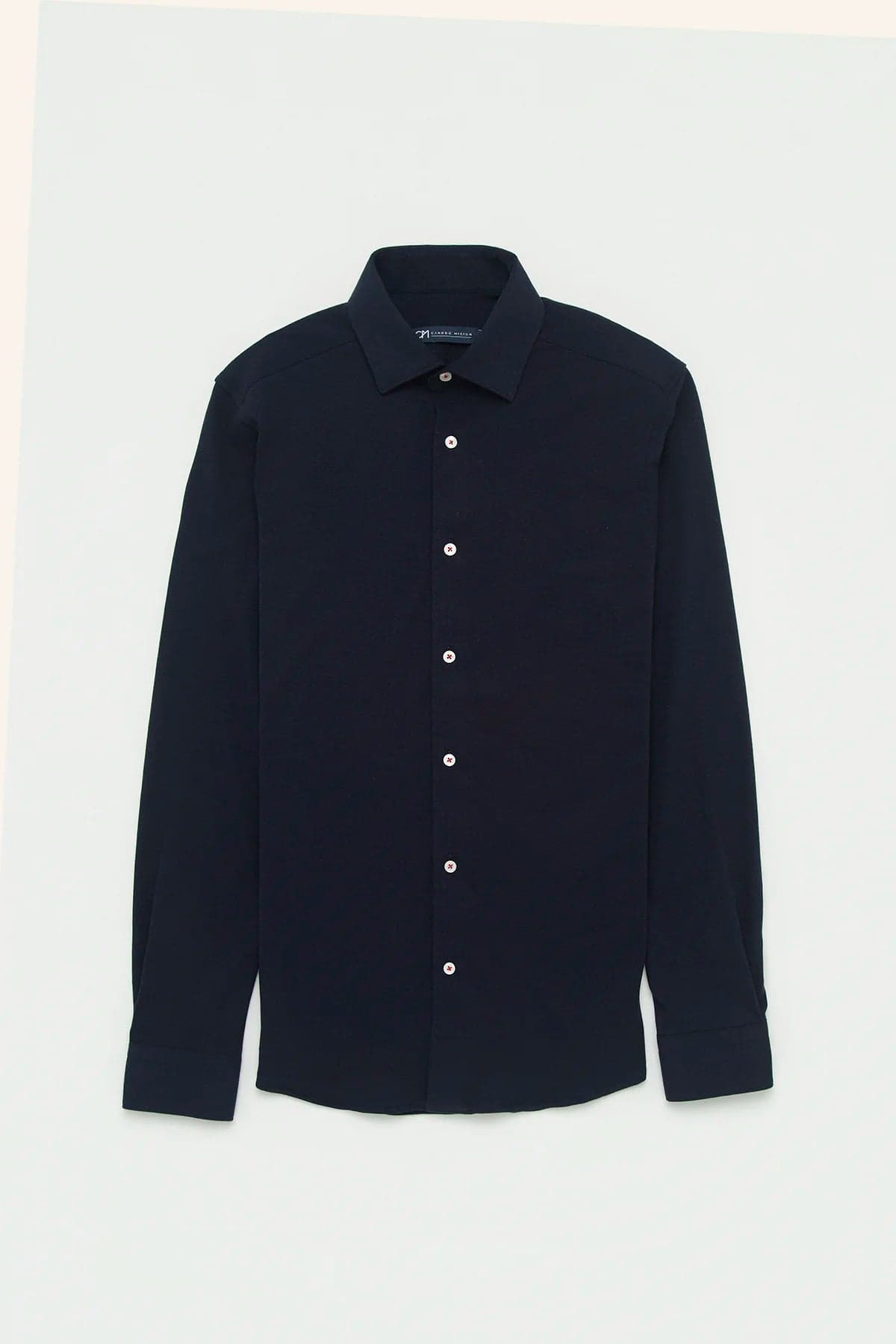 Camisa Piqué Botón Contraste Algodón Azul Oscuro - imagen 1