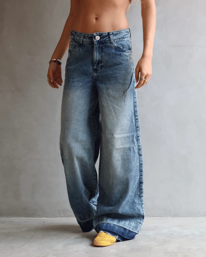 JEAN WIDE LEG FIT GREEN TONED AZUL MEDIO