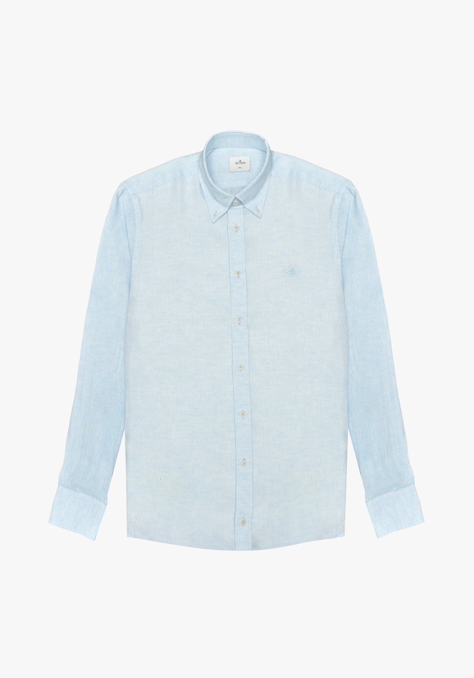 Camisa Lino Cuello Button Down Azul Celeste - imagen 1