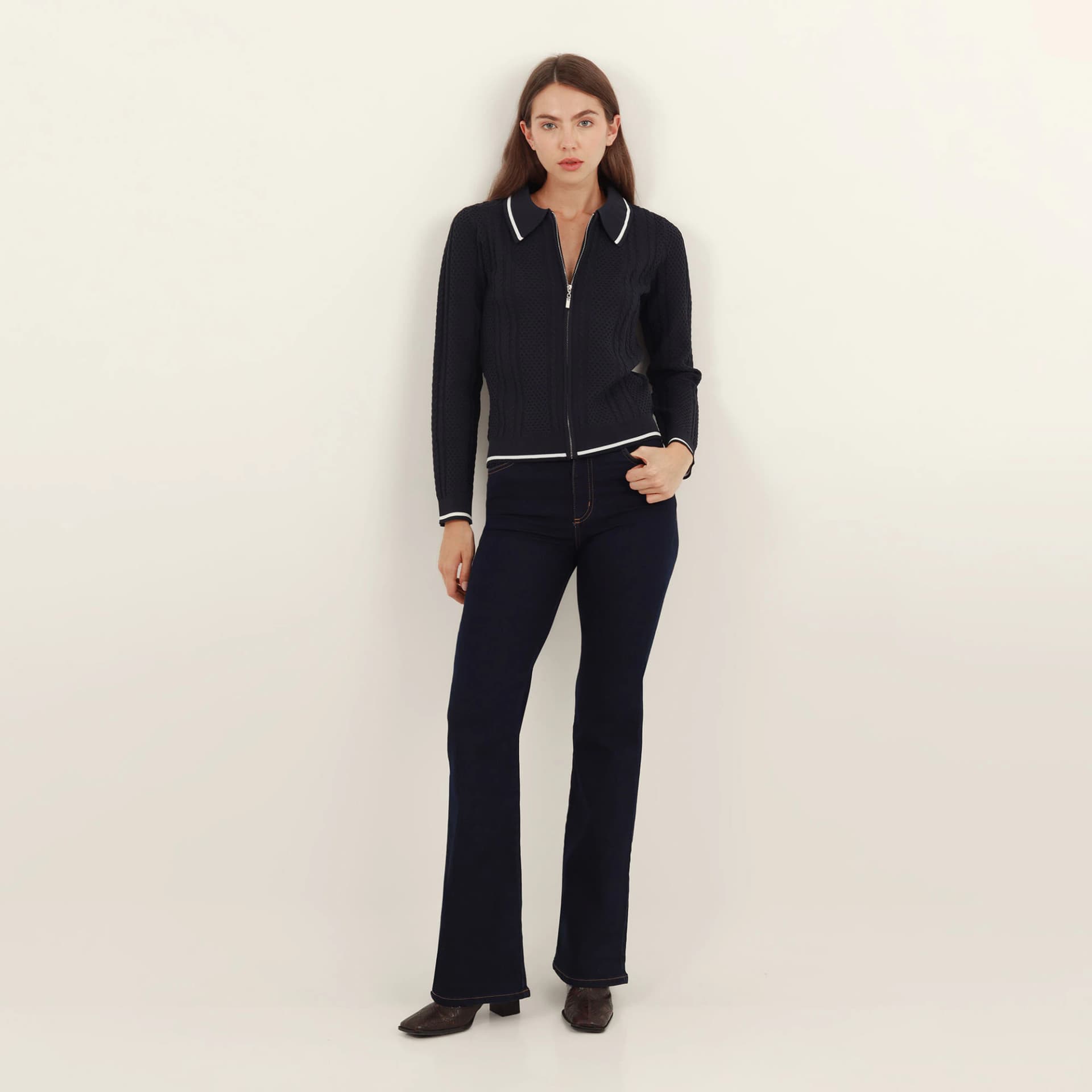 Sweater cardigan deportivo cuello solapa manga larga - imagen 8