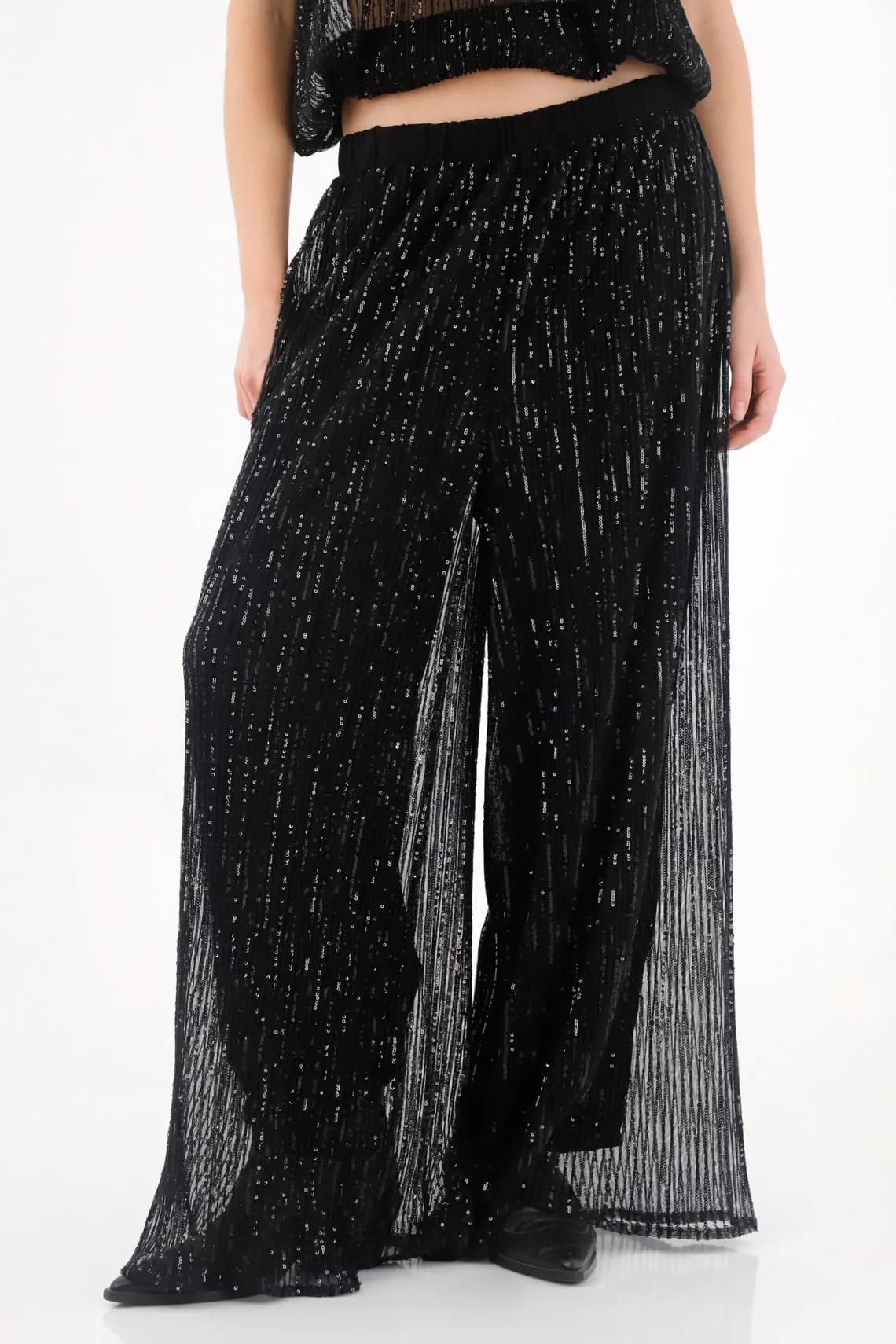Pantalón Wide Leg de lentejuelas negro para mujer