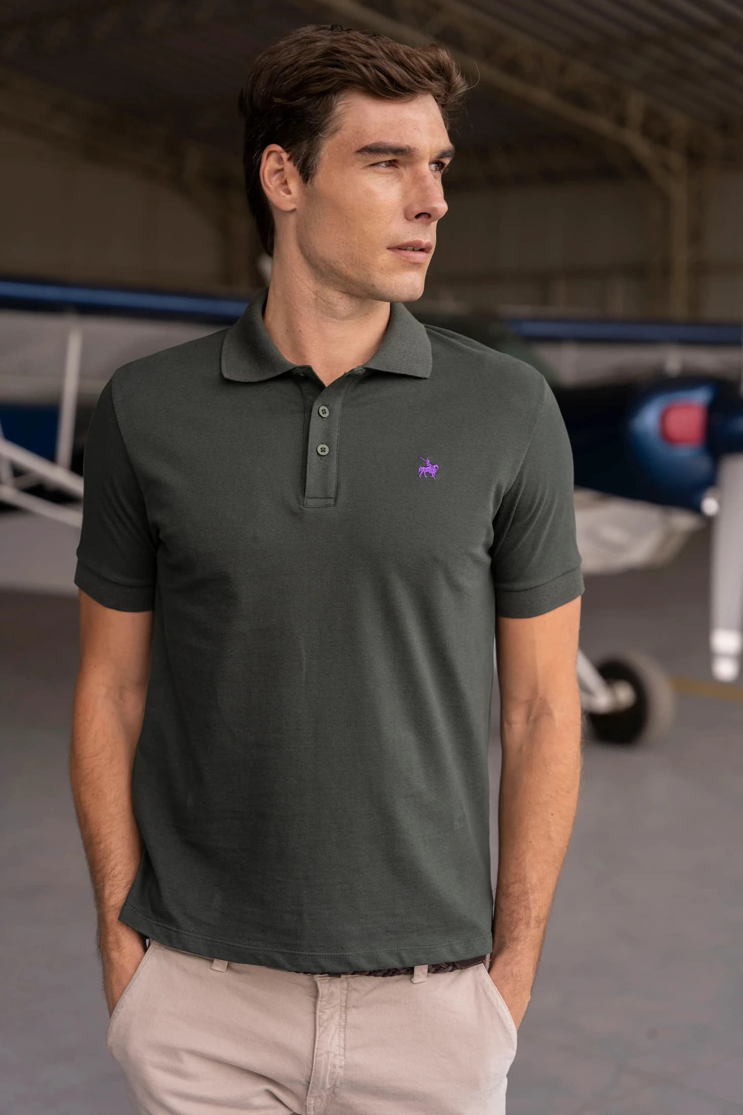 Camiseta Polo Basic Hombre Verde Militar