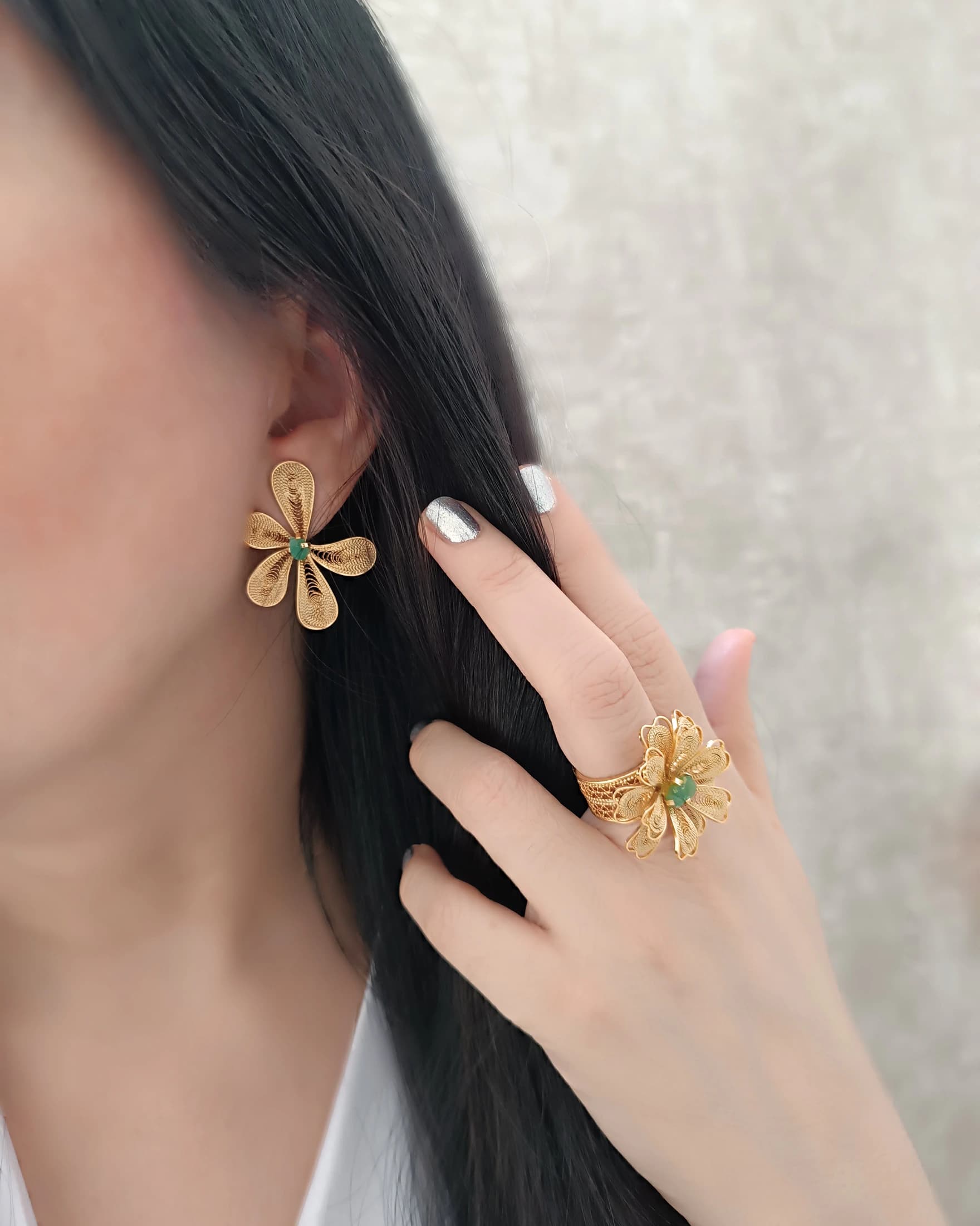 Aretes filigrana Ximena, con esmeralda - imagen 2
