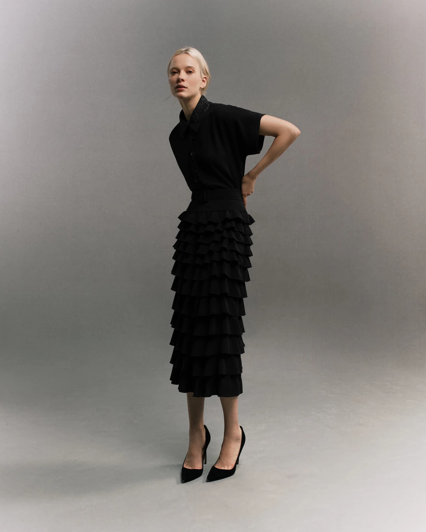 Tiered Ruffle Midi Skirt - imagen 1