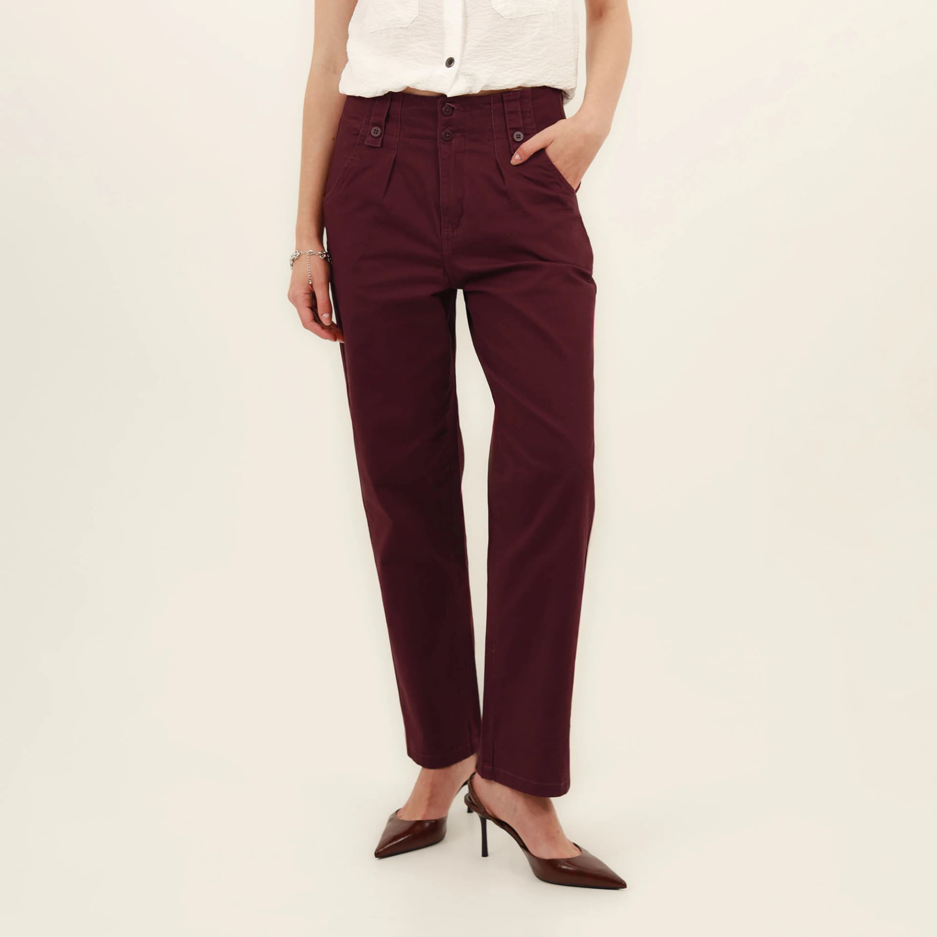 Pantalón baggy bota recta con prenses - imagen 1