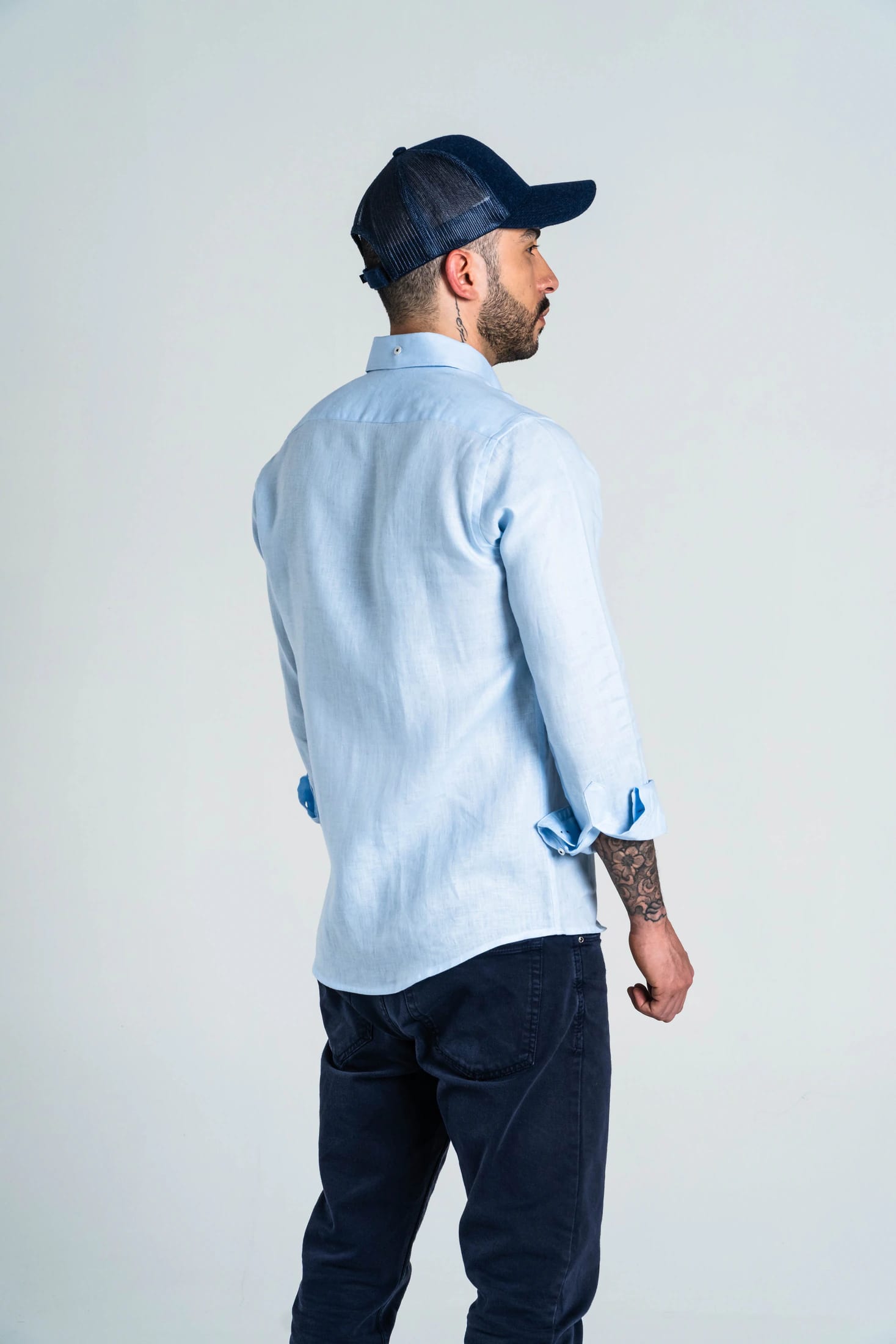 Camisa Botón Contraste Lino Azul Bebé - imagen 6