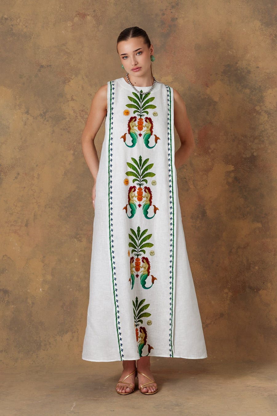 Women's dress linen amanzi white - imagen 1