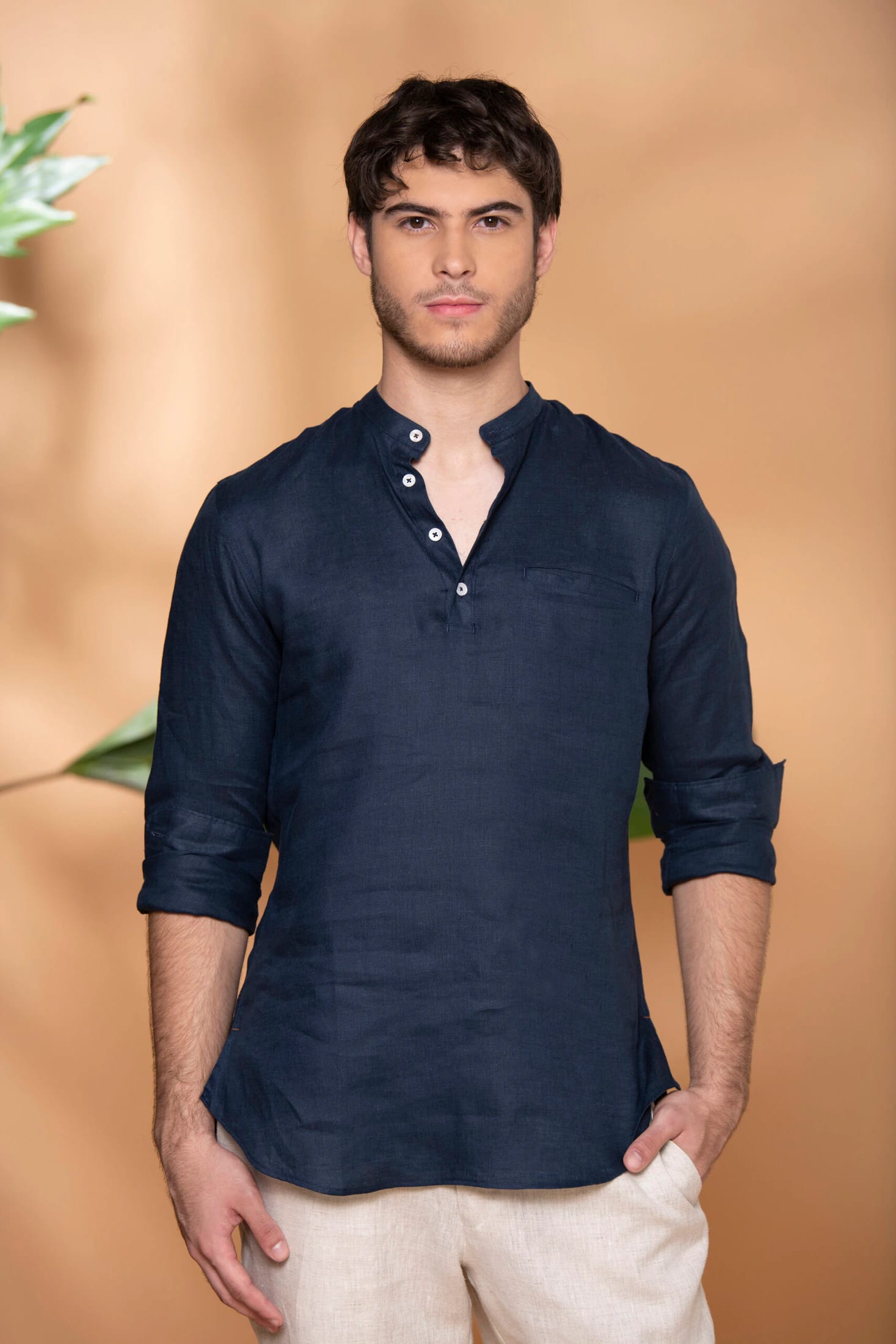 Camisa Mykonos Lino Azul Navy - imagen 1