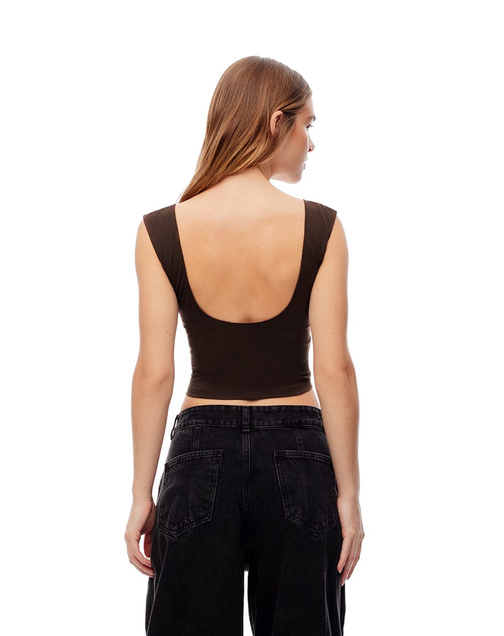 Crop top slim algodón chocolate mujer - imagen 2