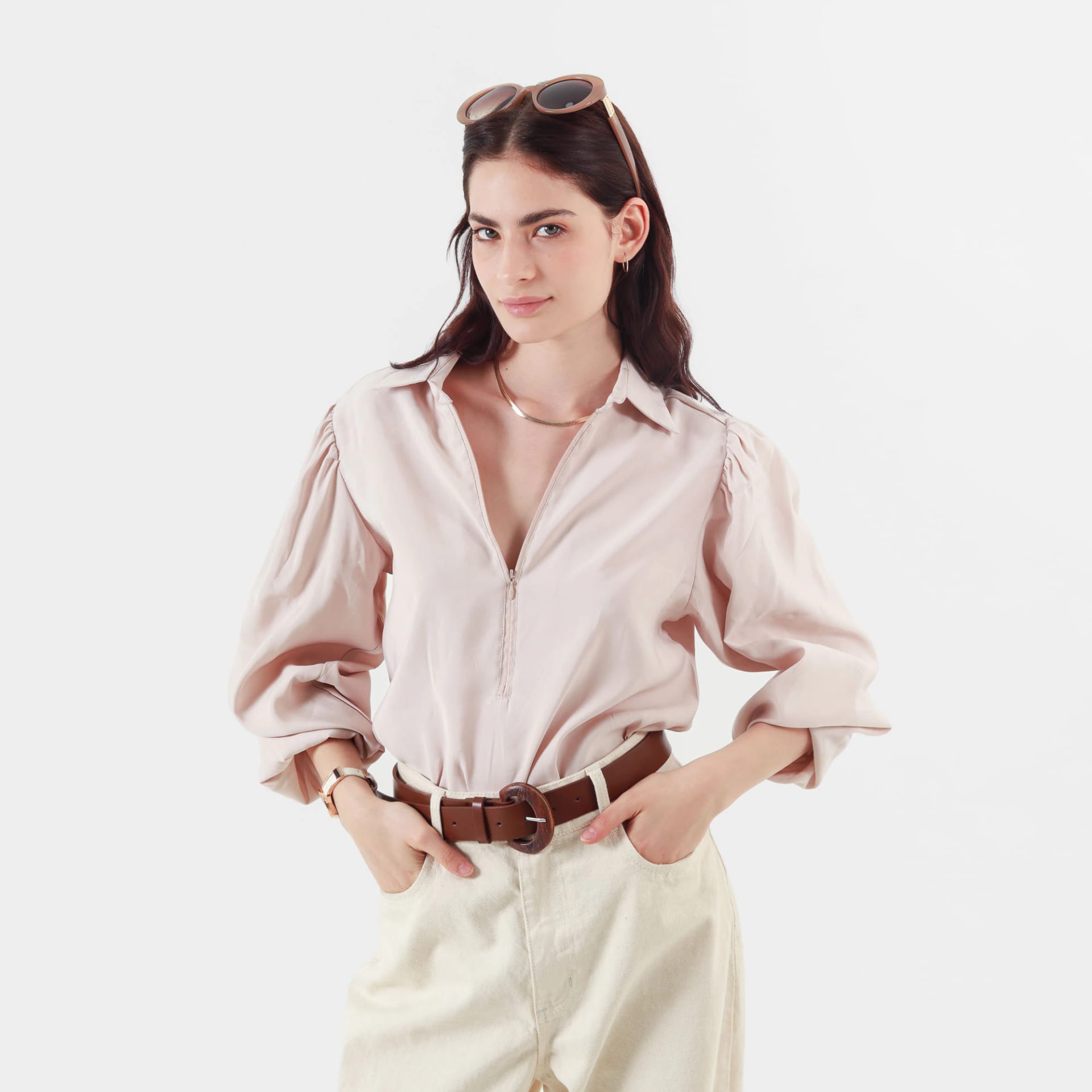Blusa Cuello Camisero Manga Larga - imagen 1