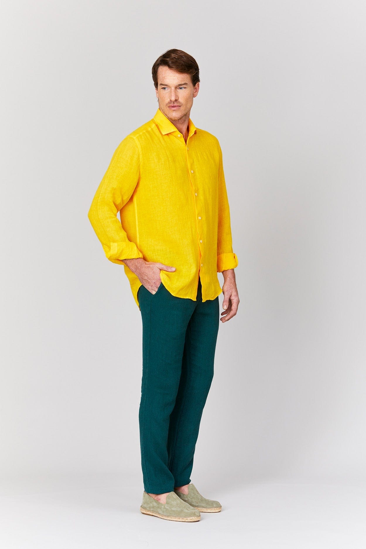 Men's linen pants military dark green basic - imagen 1