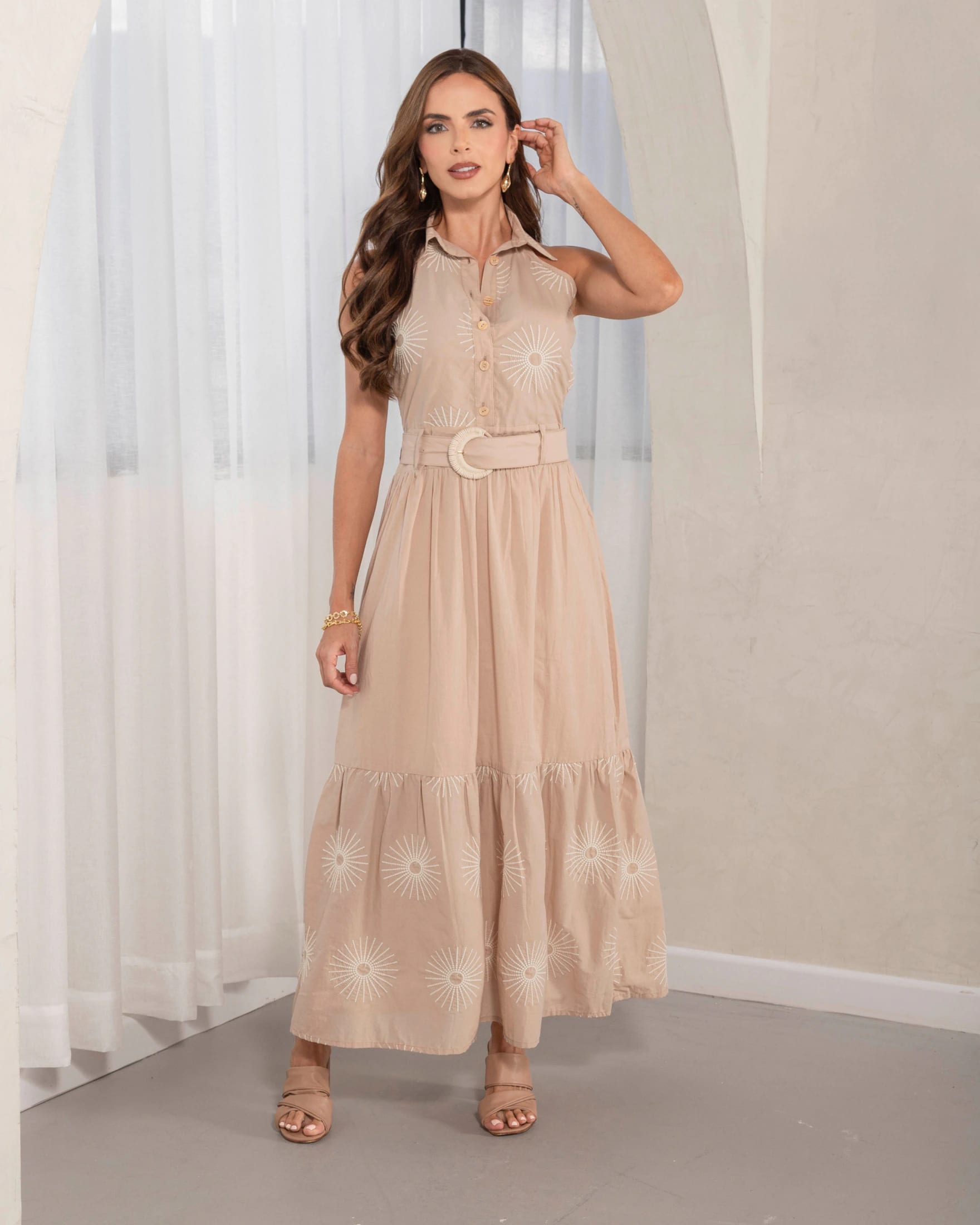 Vestido Largo Camisero Bordado - imagen 2