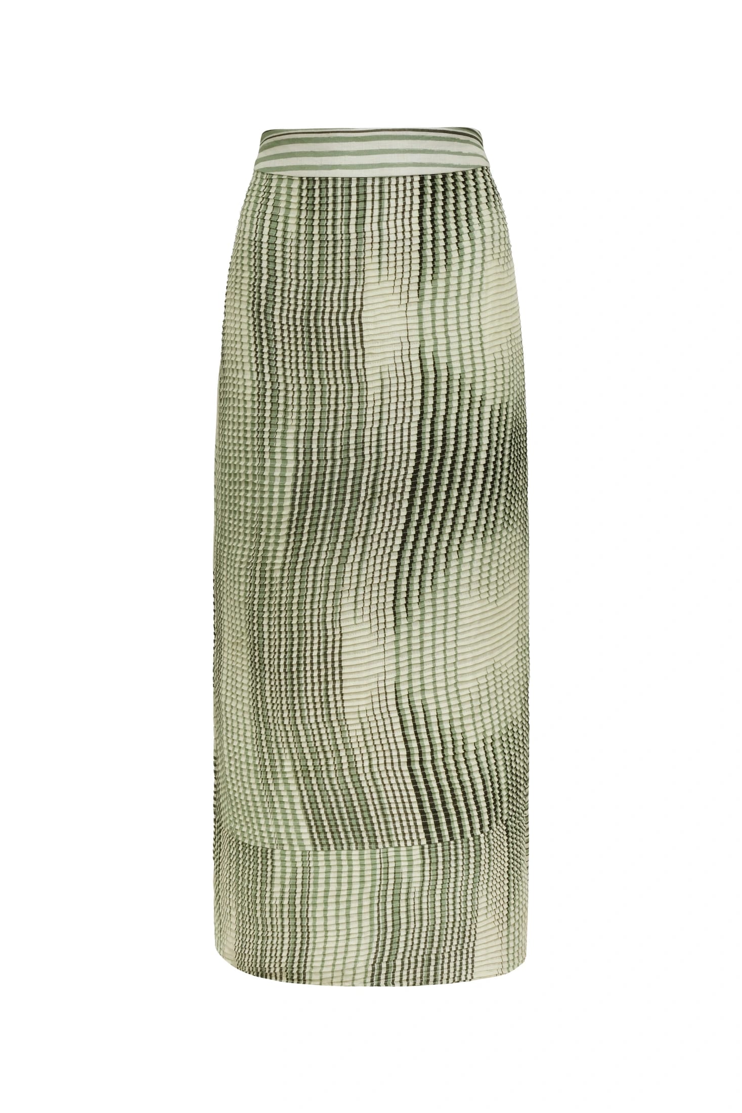 Beatrice Pleated Linen Midi Skirt / Green Stripes - imagen 2